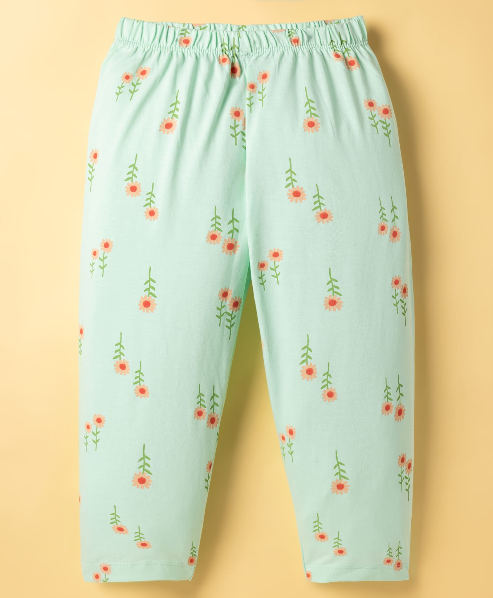 Tango Single Jersey Knit Floral Printed Three Fourth Leggings - Light Green-image-36