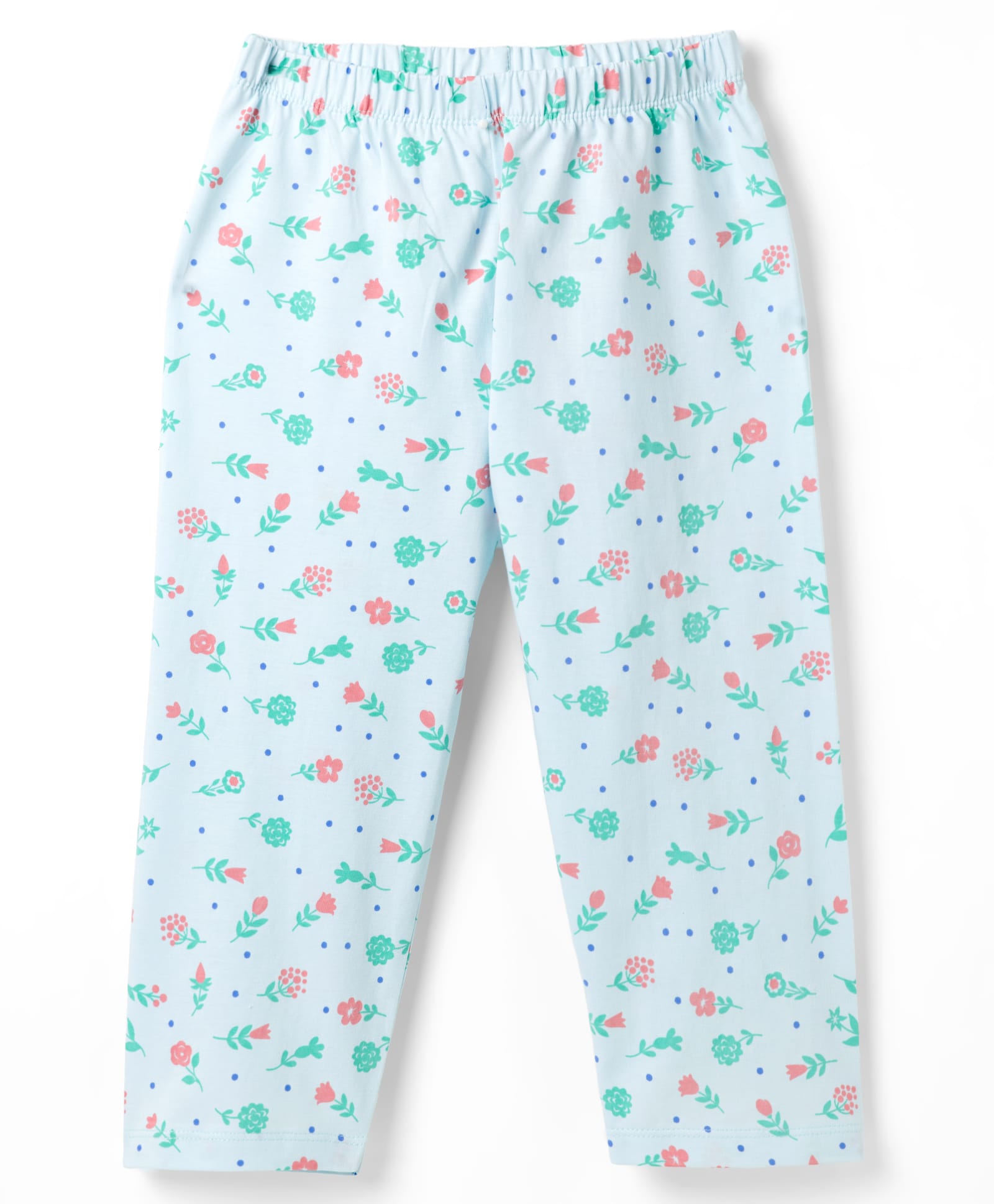 Tango Single Jersey Knit Floral Printed Three Fourth Leggings - Light Blue-image-42