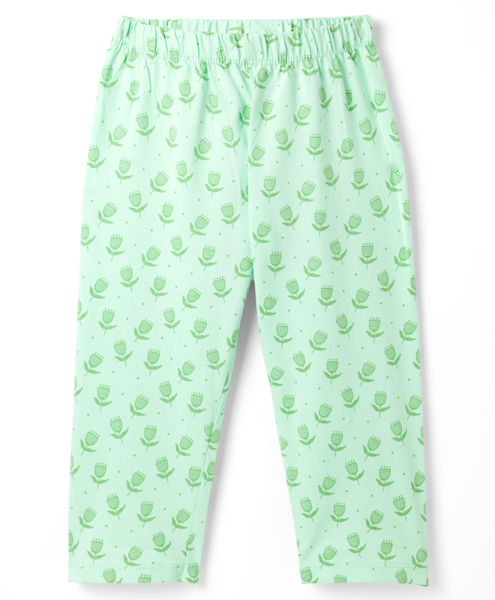 Tango Single Jersey Knit Floral Printed Three Fourth Leggings - Light Green-picture-24