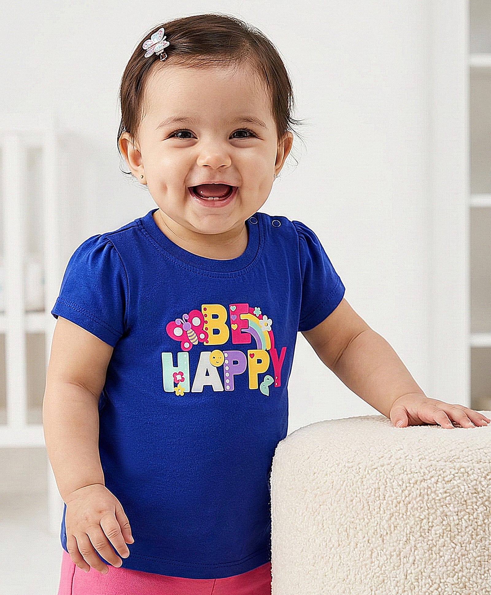 Doodle Poodle 100% Cotton Knit Half Sleeves T-Shirt with Be Happy Print - Navy Blue-picture-27