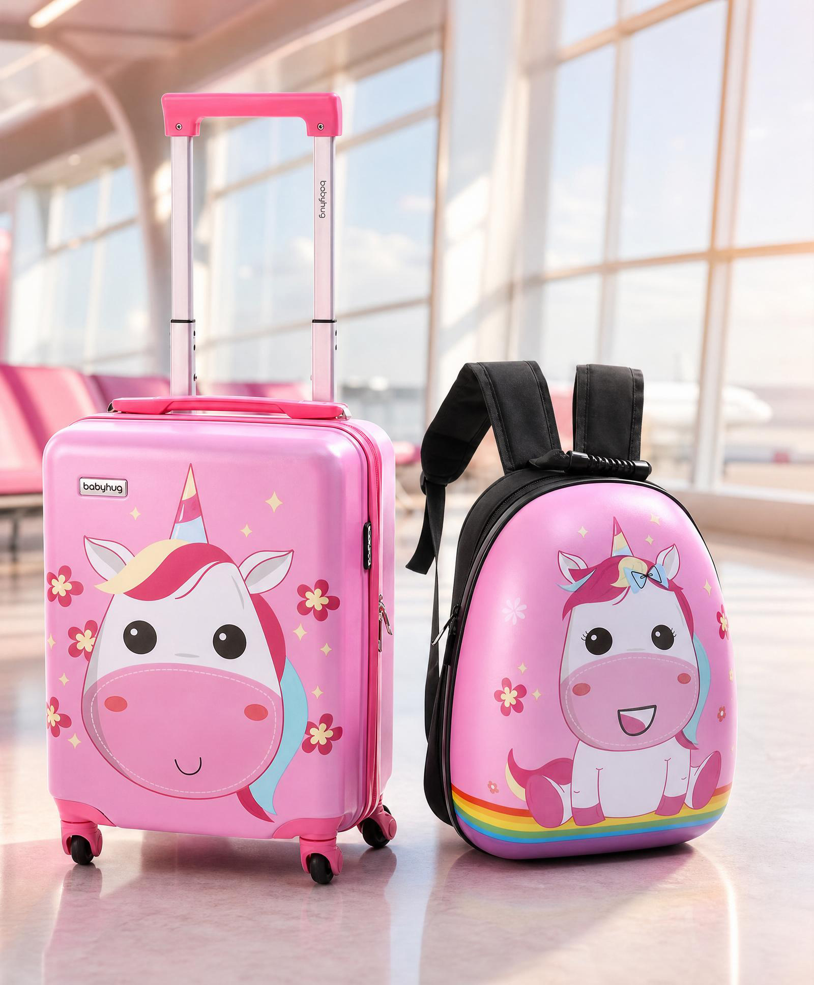 Babyhug Kids Travel Trolley Suitcase 18 inch with Wheels & Backpack 15 inch Set Shock-Resistant Shell Telescopic Handle Water-Resistant| Smooth Wheels Lightweight Carry-On Easy Zipper Closure - Pink-image-42