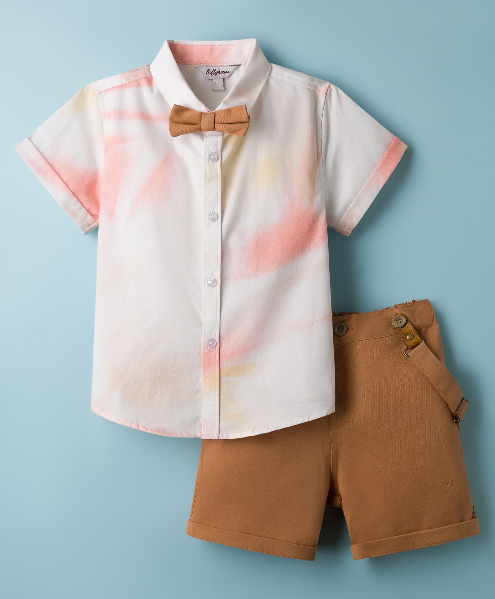 ToffyHouse Poplin Woven Half Sleeves Tie & Dye Party Shirt & Shorts Set with Bow & Suspender - Multicolor-picture-16