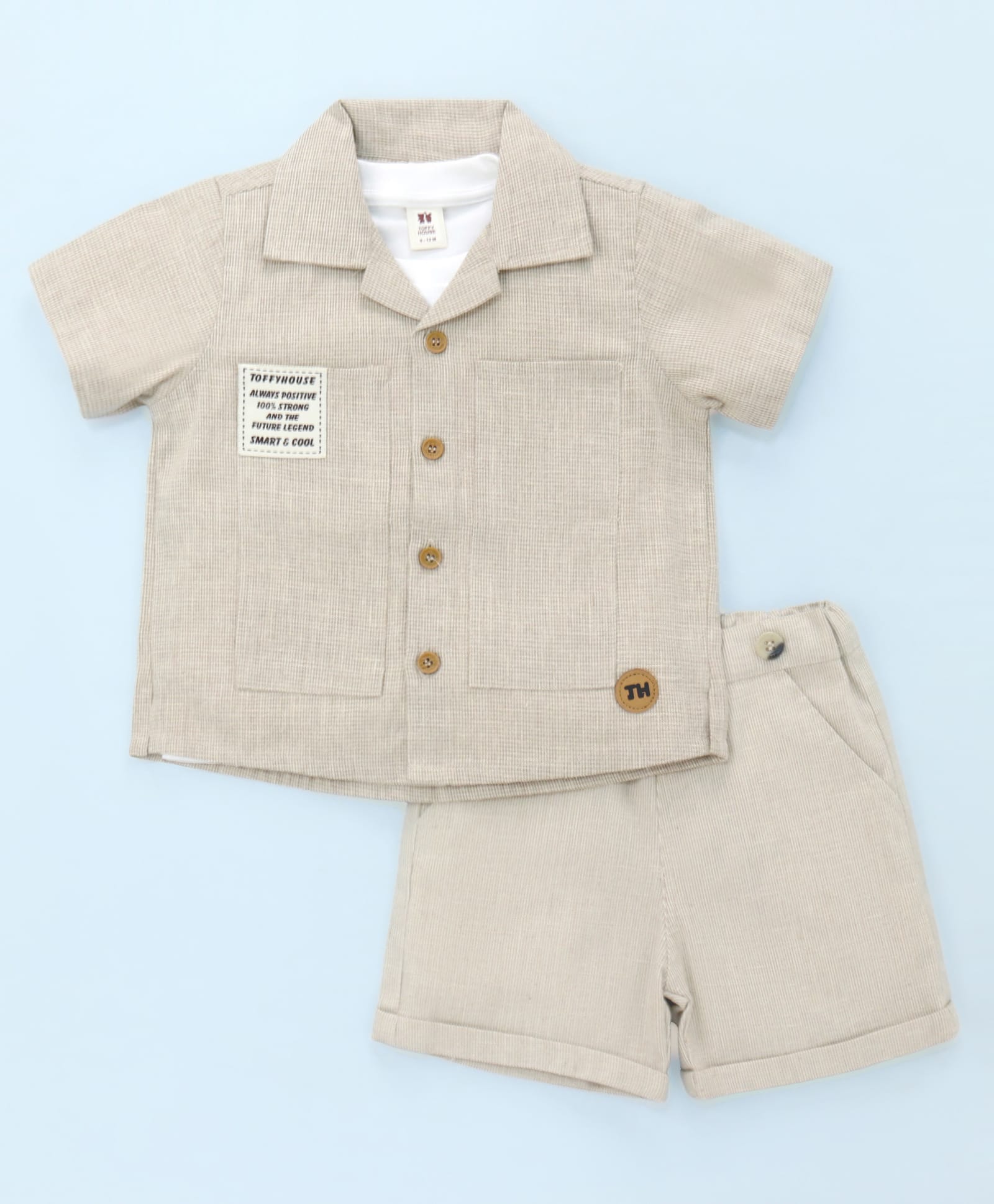 ToffyHouse Poplin Woven Half Sleeves Printed Shirt & Shorts with Bow & Suspender - White & Navy Blue-image-22