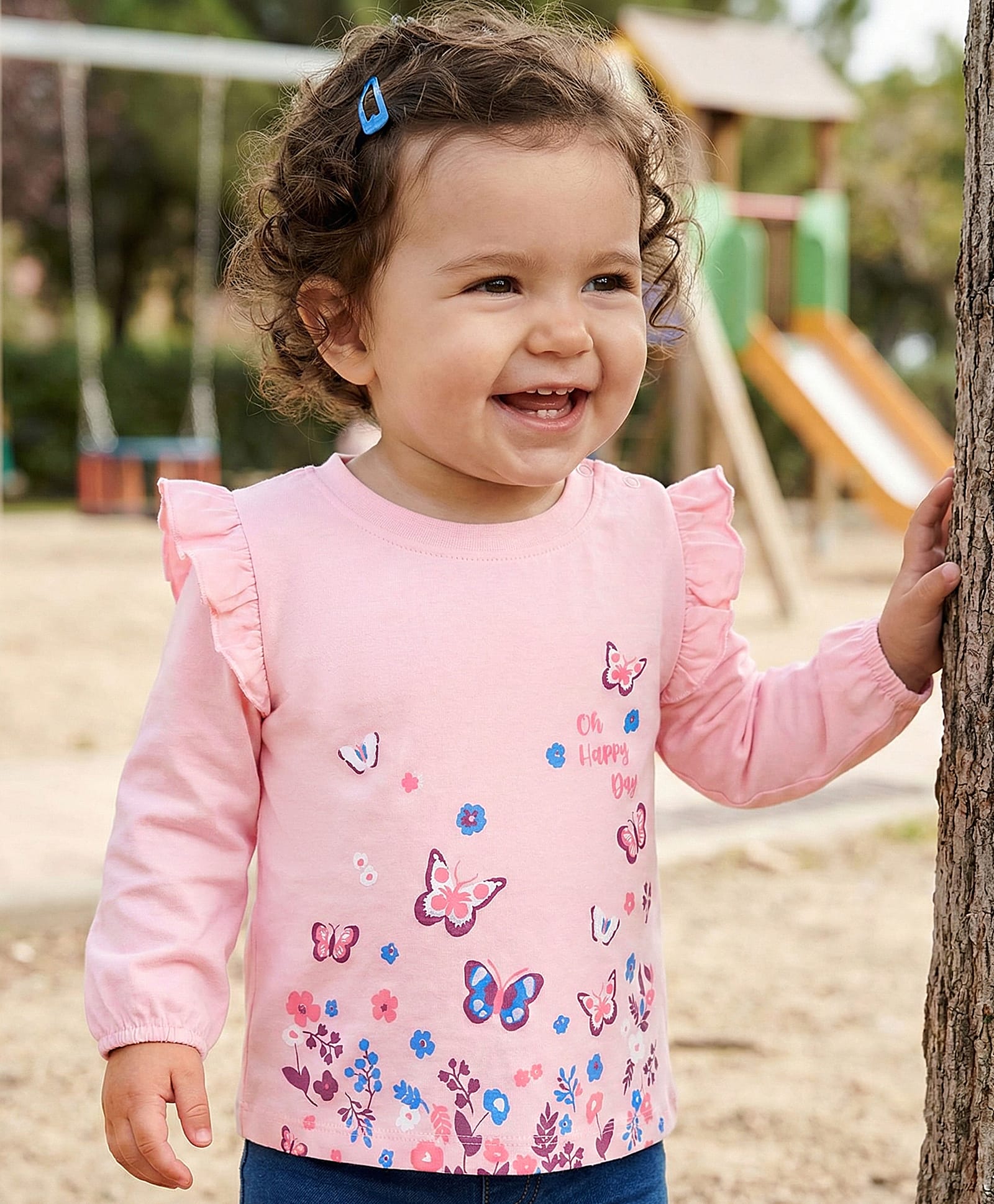 Doodle Poodle 100% Cotton Knit Full Sleeves Top with Butterfly Print & Frill Detailing - Light Pink-picture-20