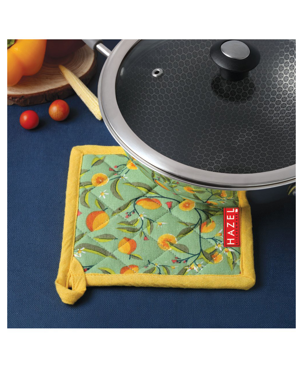 HAZEL Cotton Kitchen Pot Holder | Heat Resistant Quilted Fabric Mat for Hot Pots & Pans | Durable, Washable, and Easy to Hang (Yellow & Green)-image-44