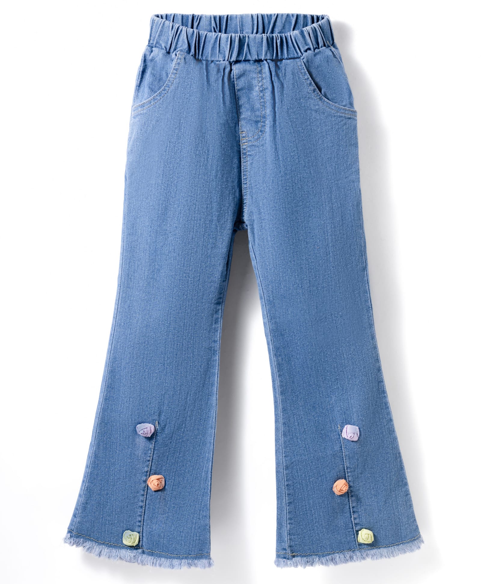 Mark & Mia Cotton Full Length Washed Jeans With Floral Applique - Blue-picture-26