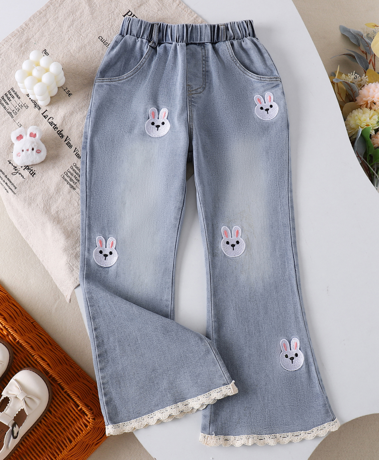 Mark & Mia Full Length Bunny Embroidered Jeans - Light Blue-picture-24