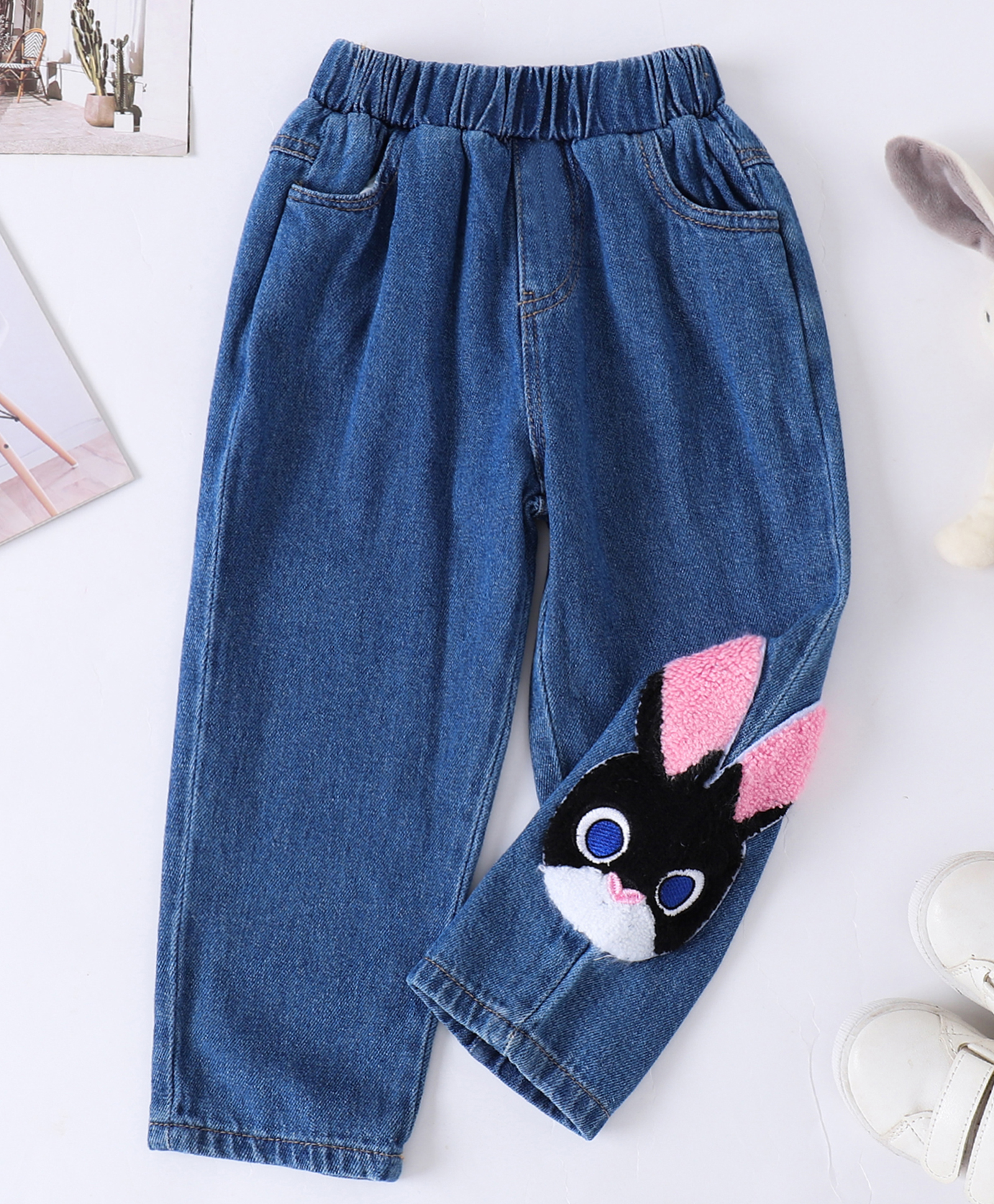 Mark & Mia Cotton Full Length Bunny Patch Washed Jeans - Blue-picture-24