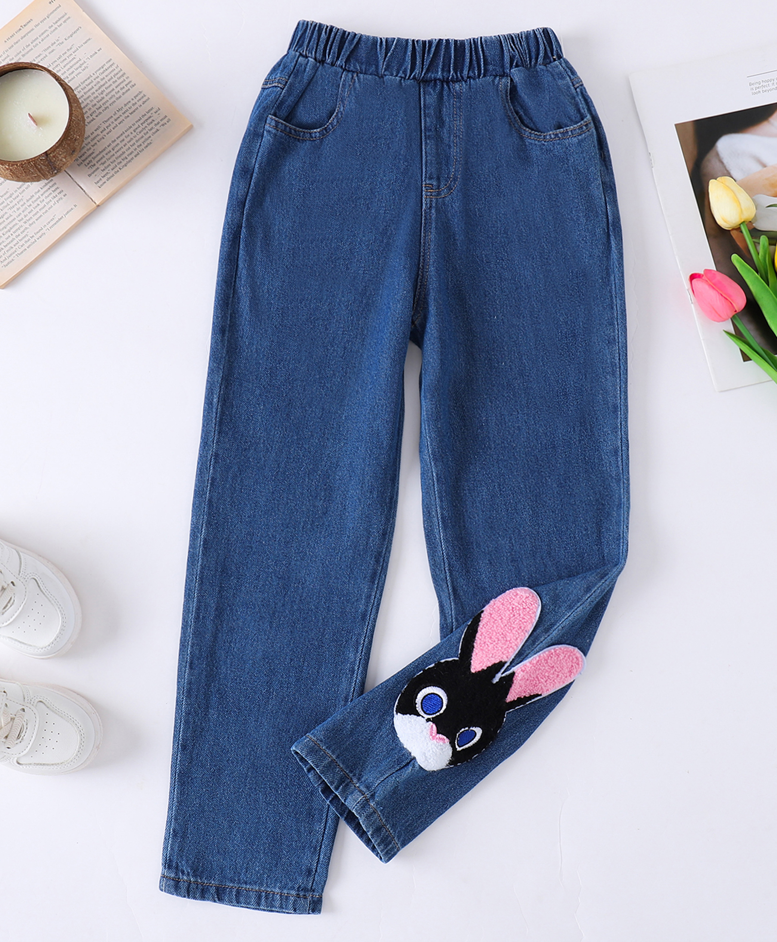 Mark & Mia Cotton Full Length Bunny Patch Washed Jeans - Blue-picture-28