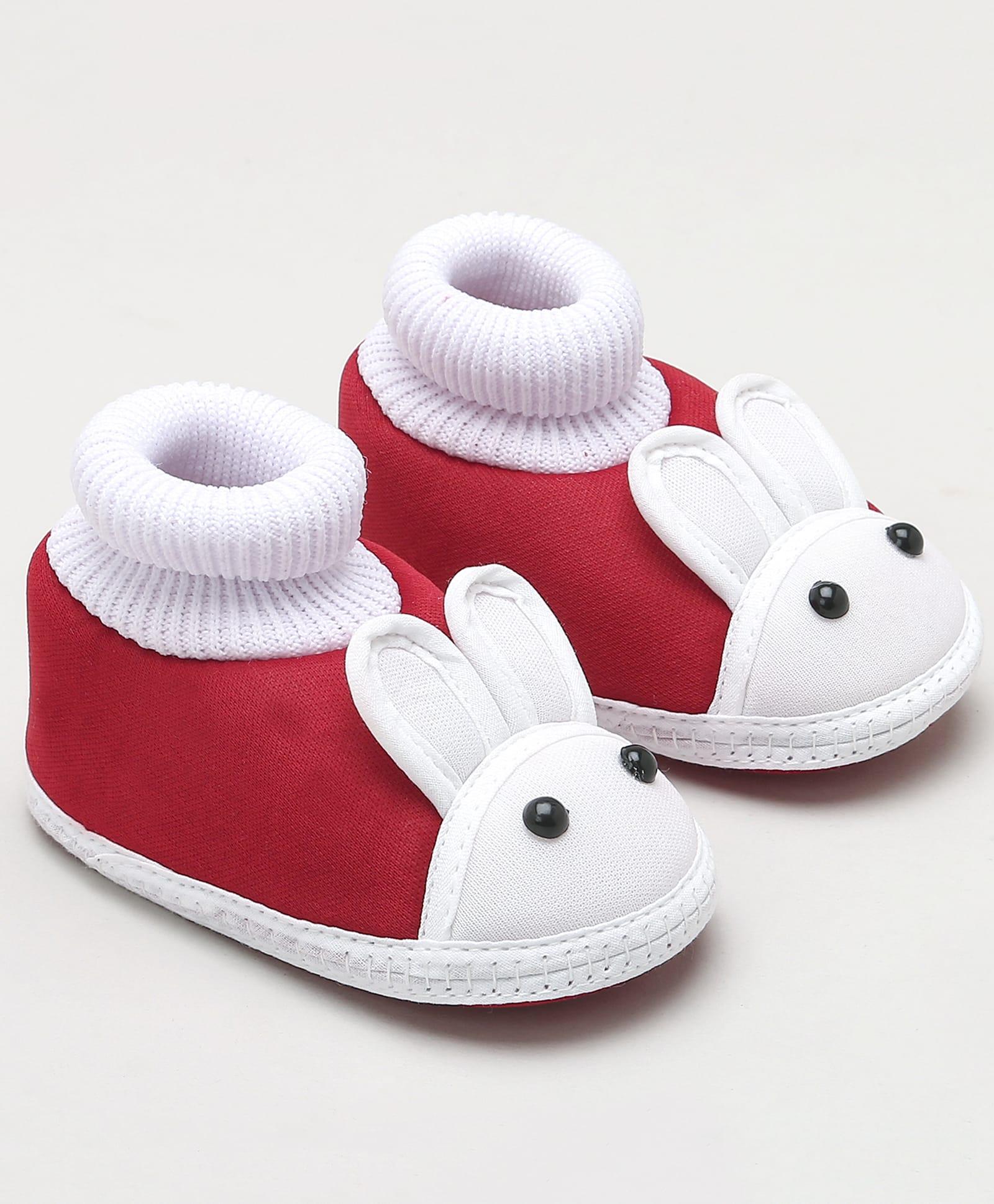Rabbit Applique Detailed Slip On Booties - Maroon-image-49