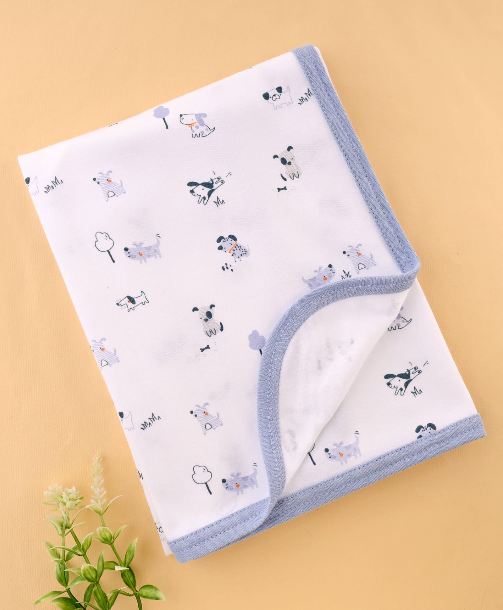 Zero Interlock Knit Towel With Puppy Print L 83 x B 83 cm - Light Blue