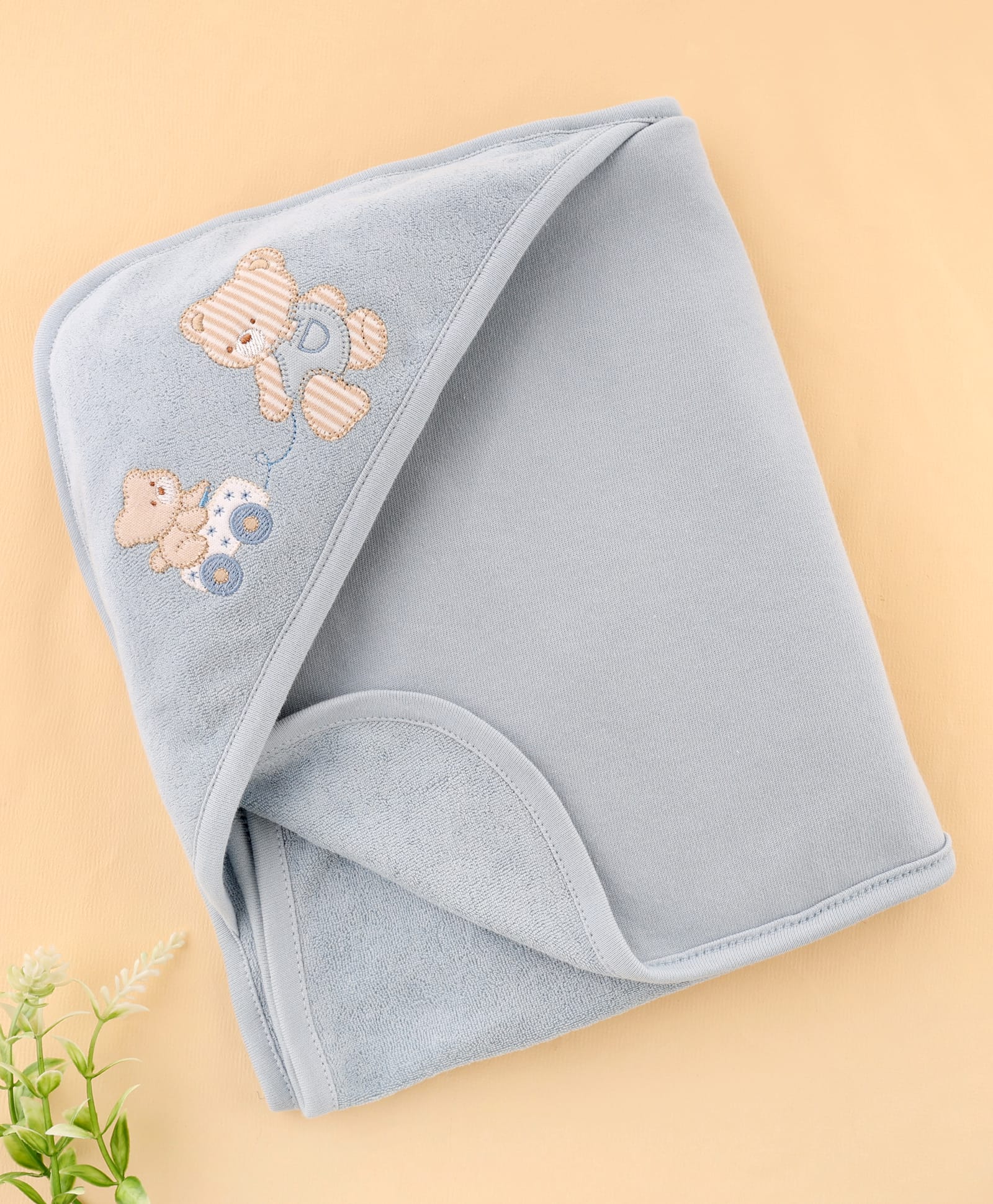Zero Terry Knit Hooded Towel With Teddy Bear Patch l 83 x B 83 cm - Light Blue
