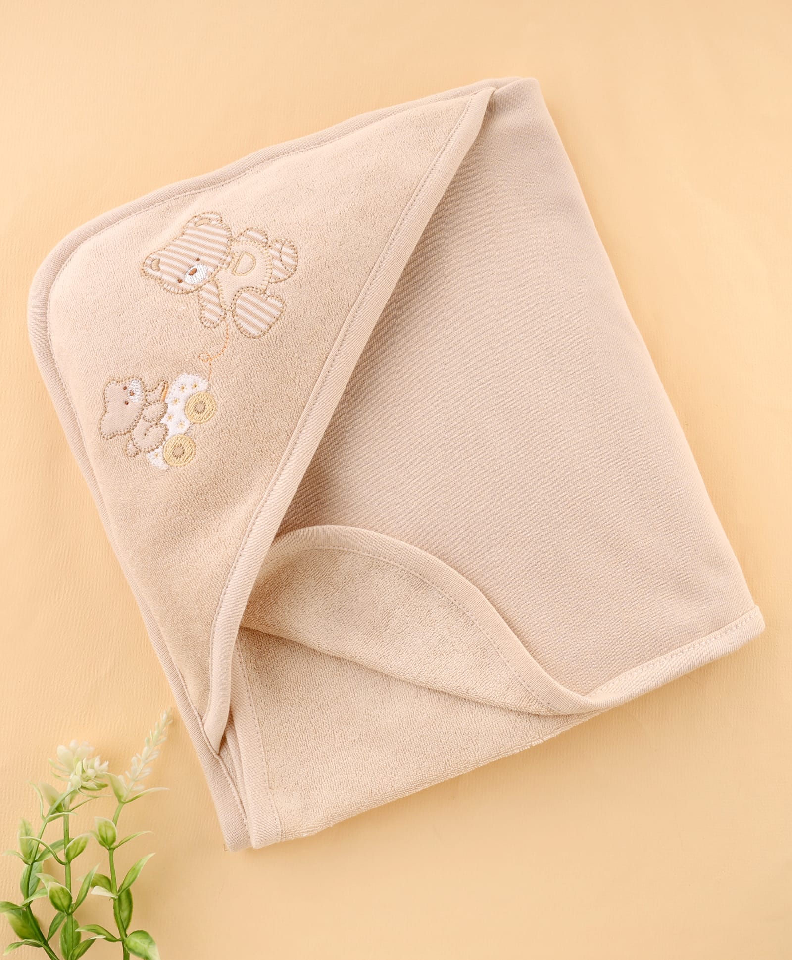 Zero Terry Knit Hooded Towel With Teddy Bear Patch l 83 x B 83 cm - Beige