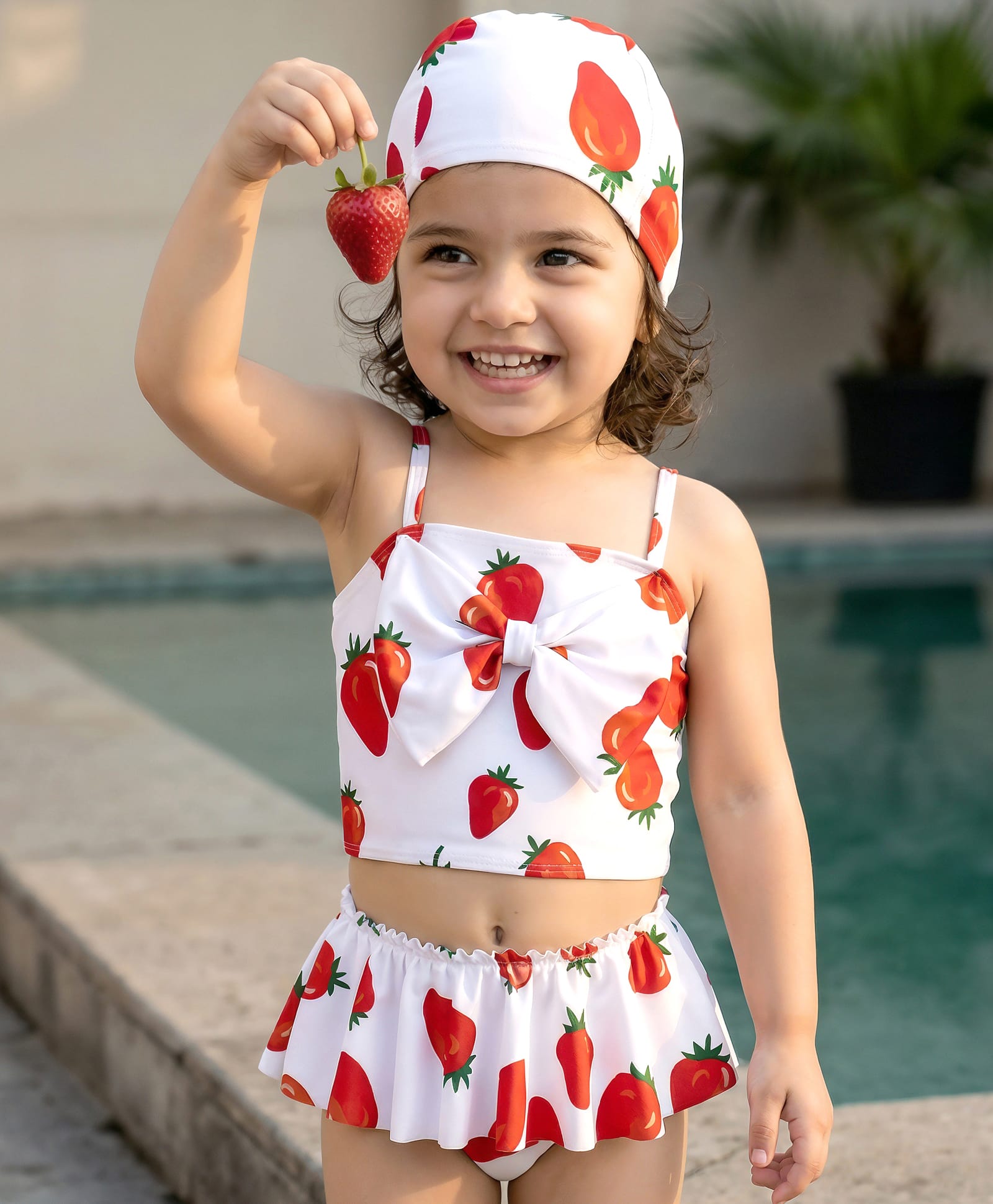 Babyhug Sleeveless Strawberry Printed Two Piece Swimsuit With Cap - Red-image-23