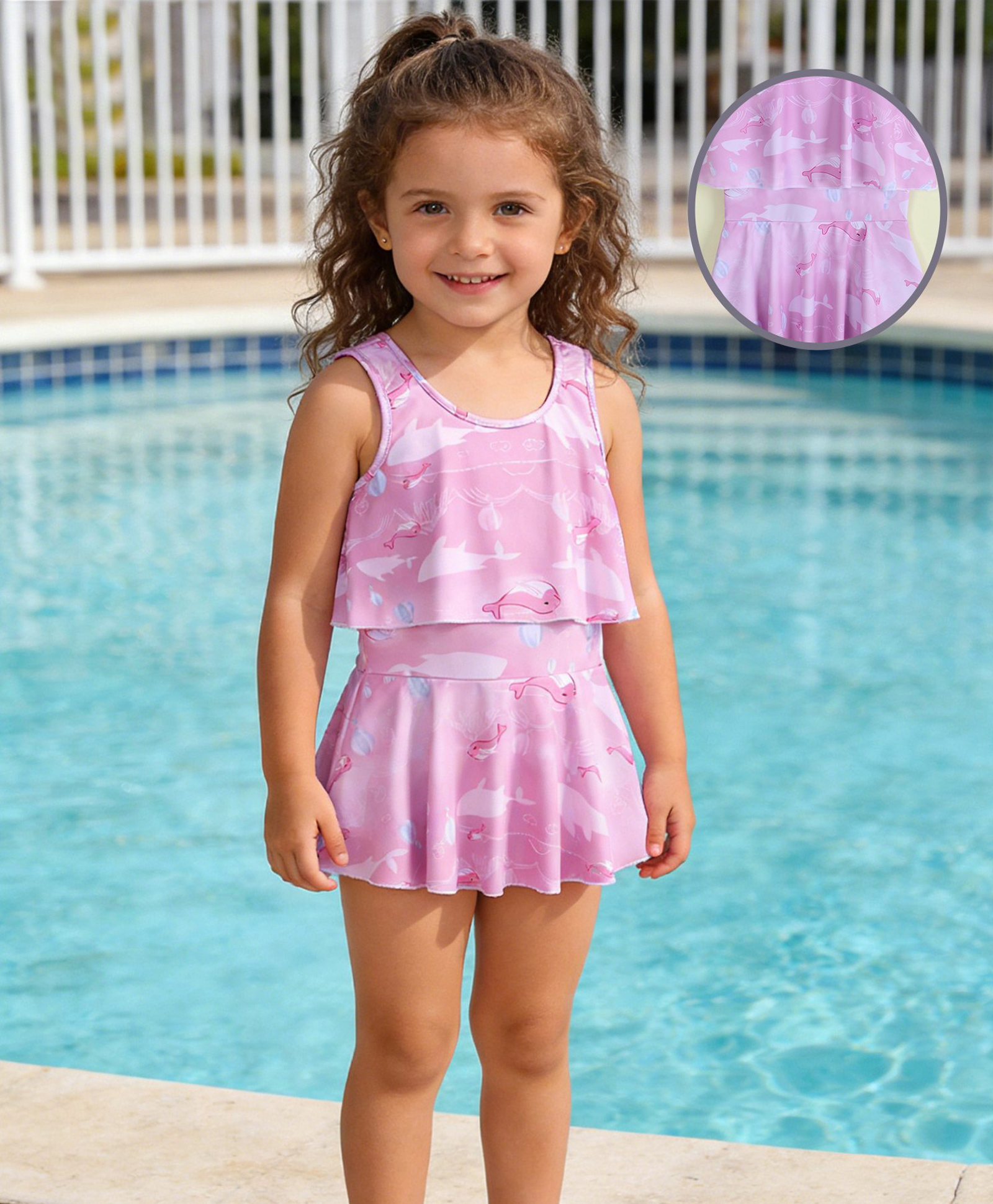Babyhug Sleeveless Sea Life Printed Frock Swimsuit - Purple-image-40