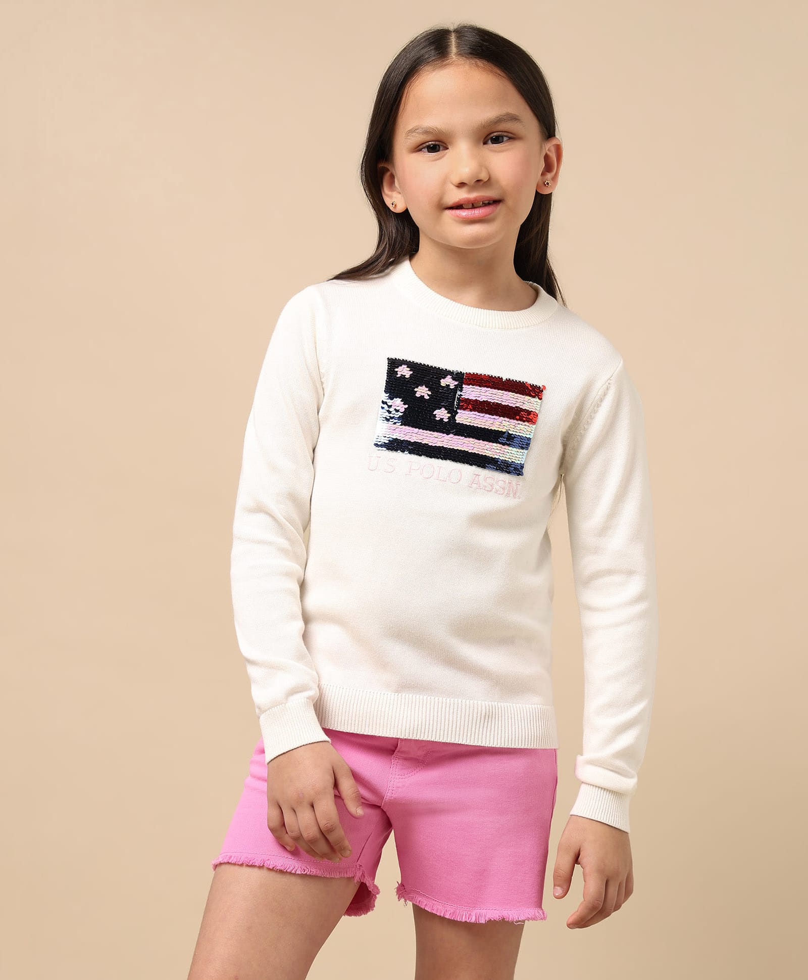 US Polo Assn Knit Full Sleeves Pullover Sweater With USA Flag Design - White-image-28