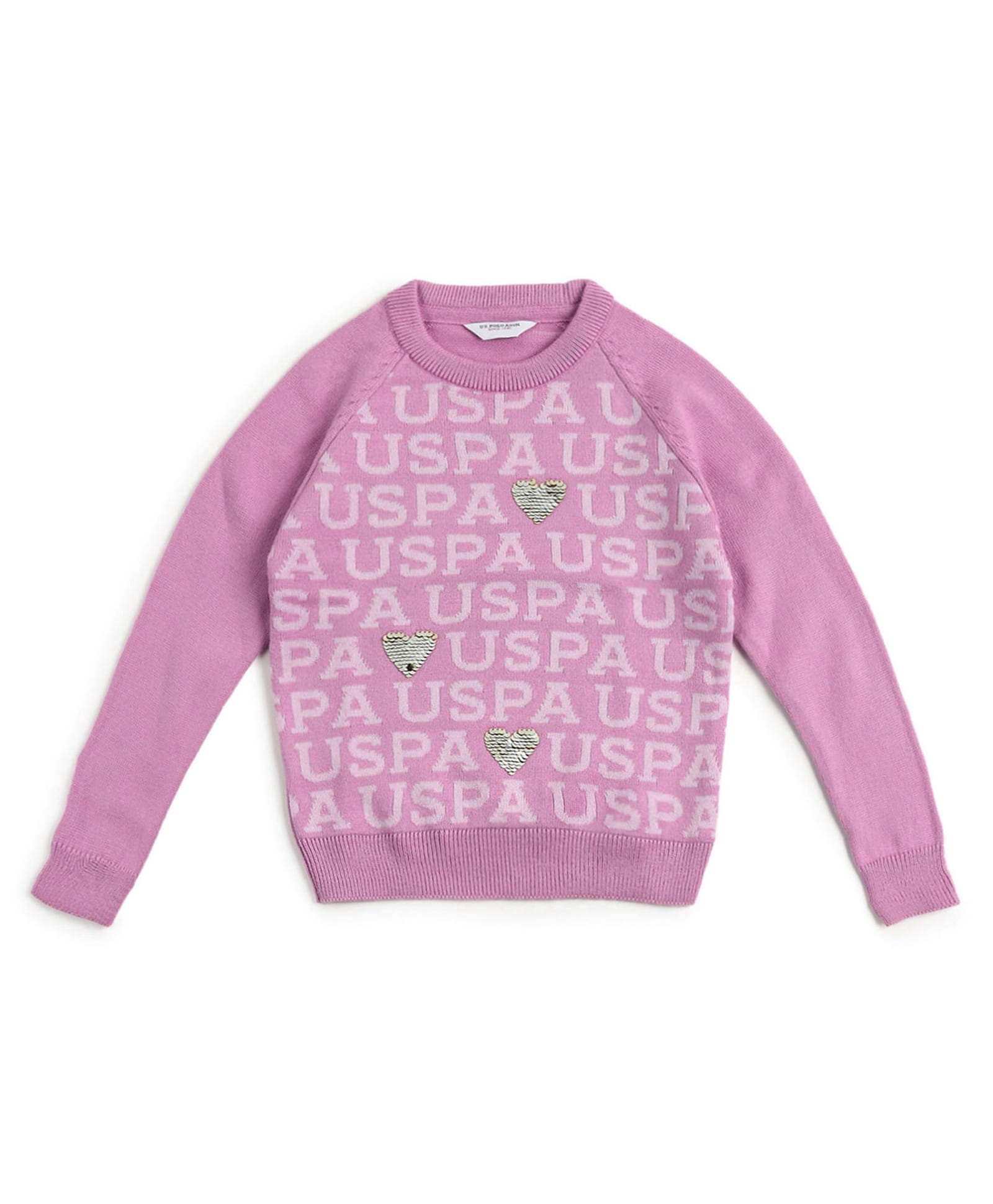 US Polo Assn Knit Full Raglan Sleeves Pullover Sweater With Text Design - Light Pink-image-49