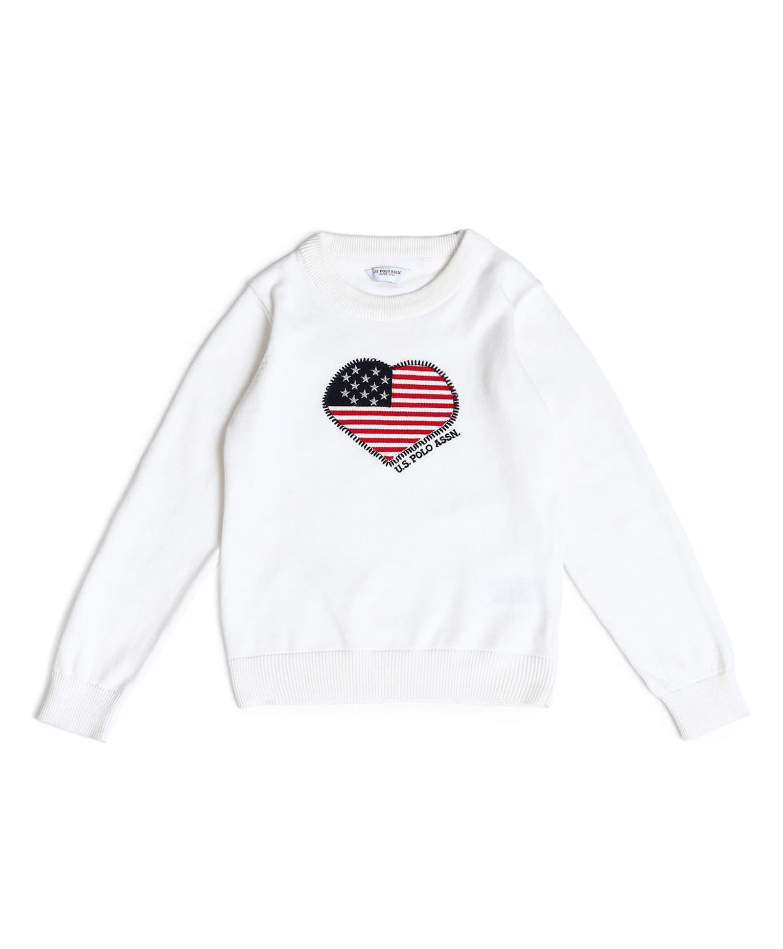 US Polo Assn Knitted Full Sleeves Pullover Sweater With Heart Embroidery - Off White-image-7