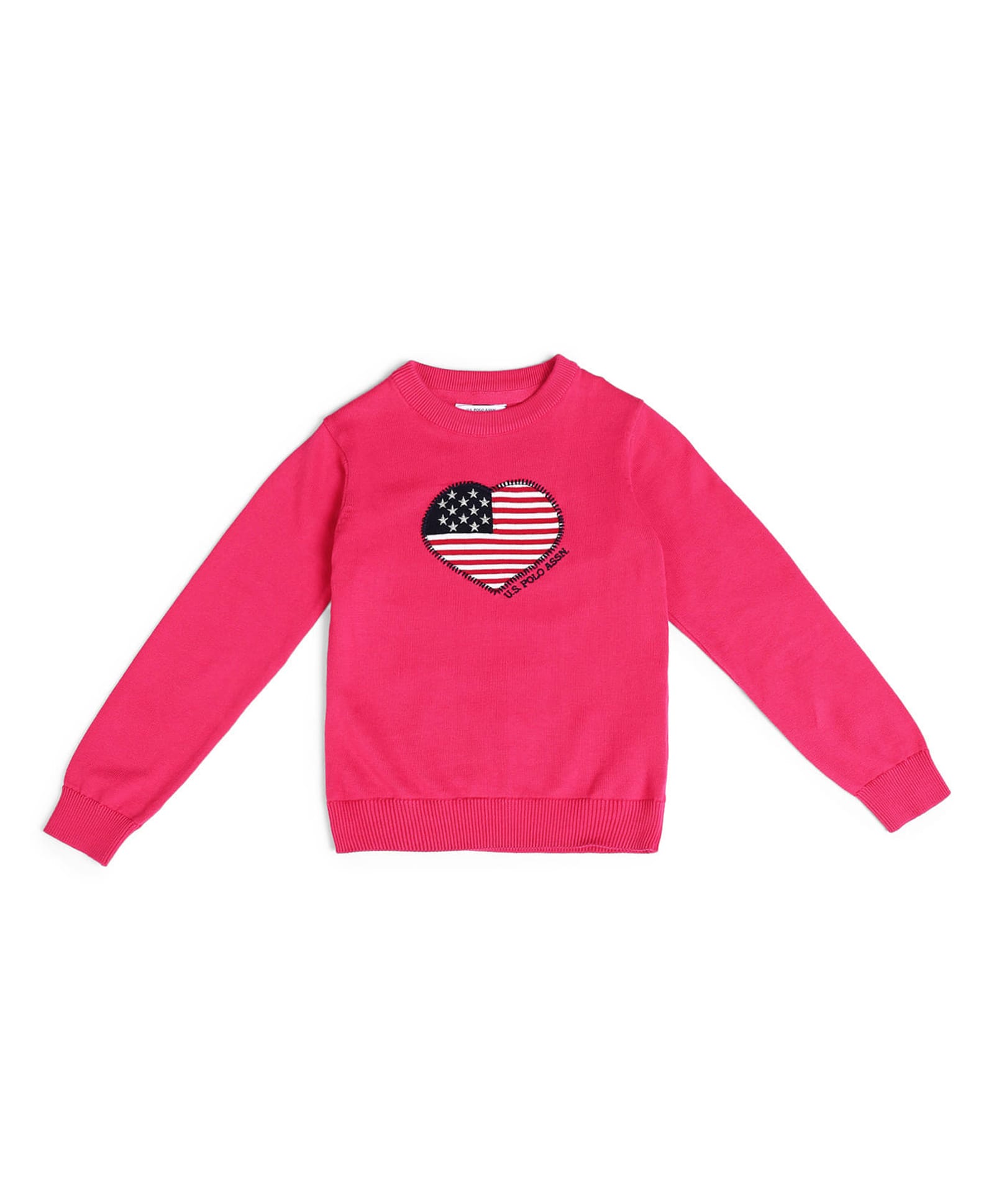 US Polo Assn Knitted Full Sleeves Pullover Sweater With Heart Embroidery - Dark Pink-picture-20