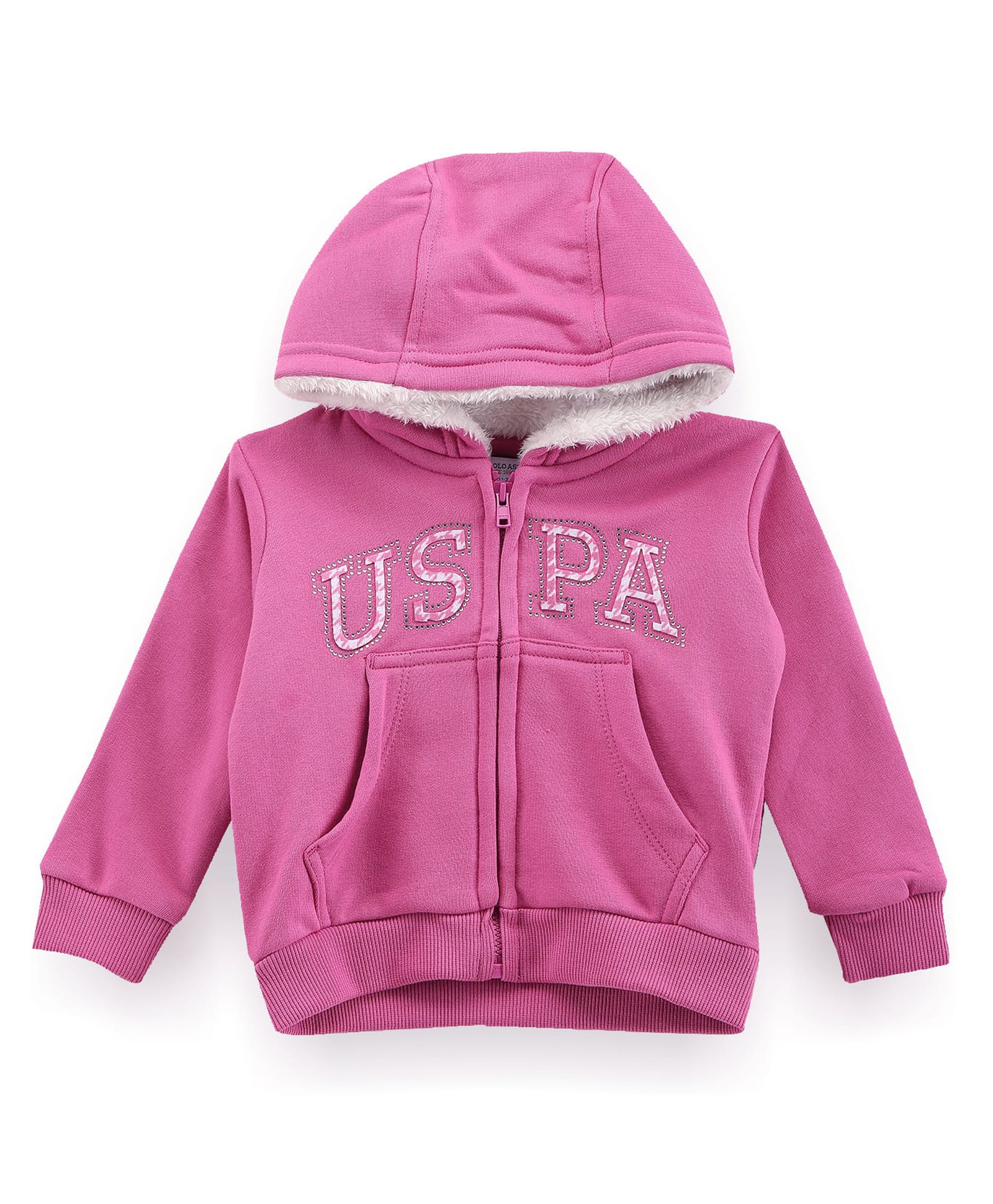 US Polo Assn Knit Full Sleeves Hooded SweatJacket with Brand Name Graphic & Kangaroo Pocket - Light Pink-image-28