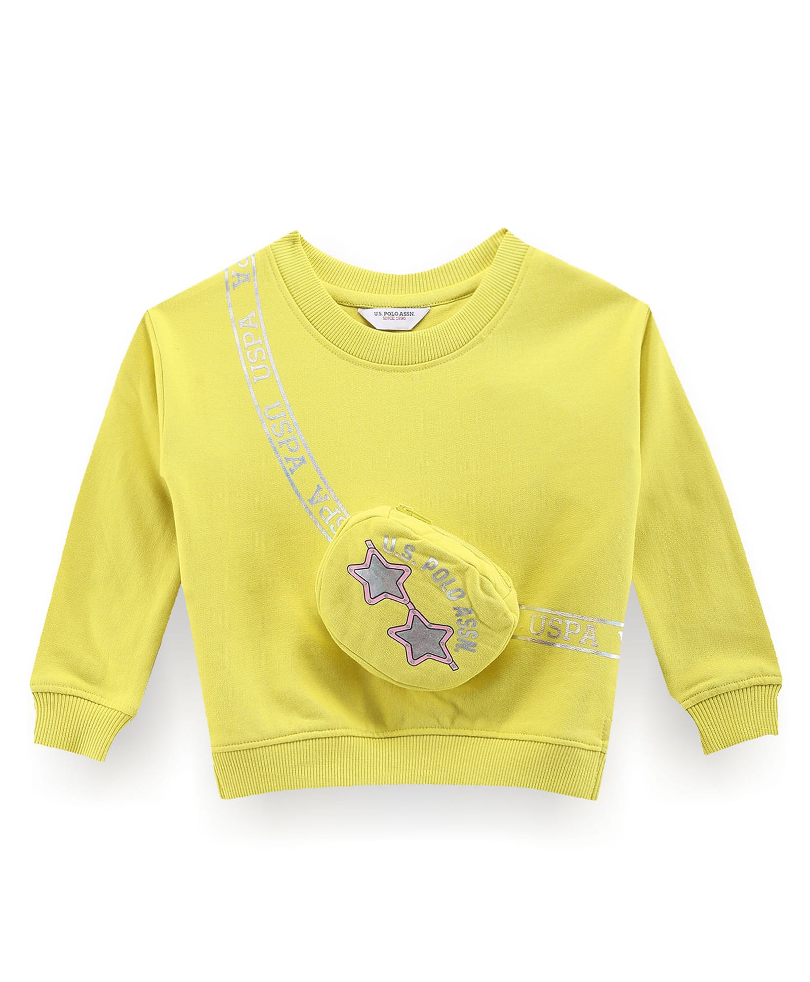 US Polo Assn Cotton Knit Full Sleeves Sweatshirt with Brand Name Graphic & Pocket - Lime Green-image-46