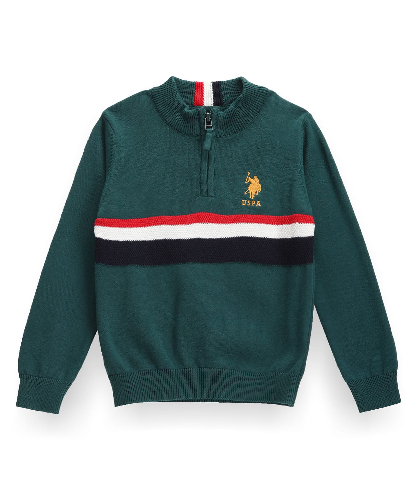 US Polo Assn Cotton Woven Full Sleeves Pullover Sweater With Stripes - Green-picture-42