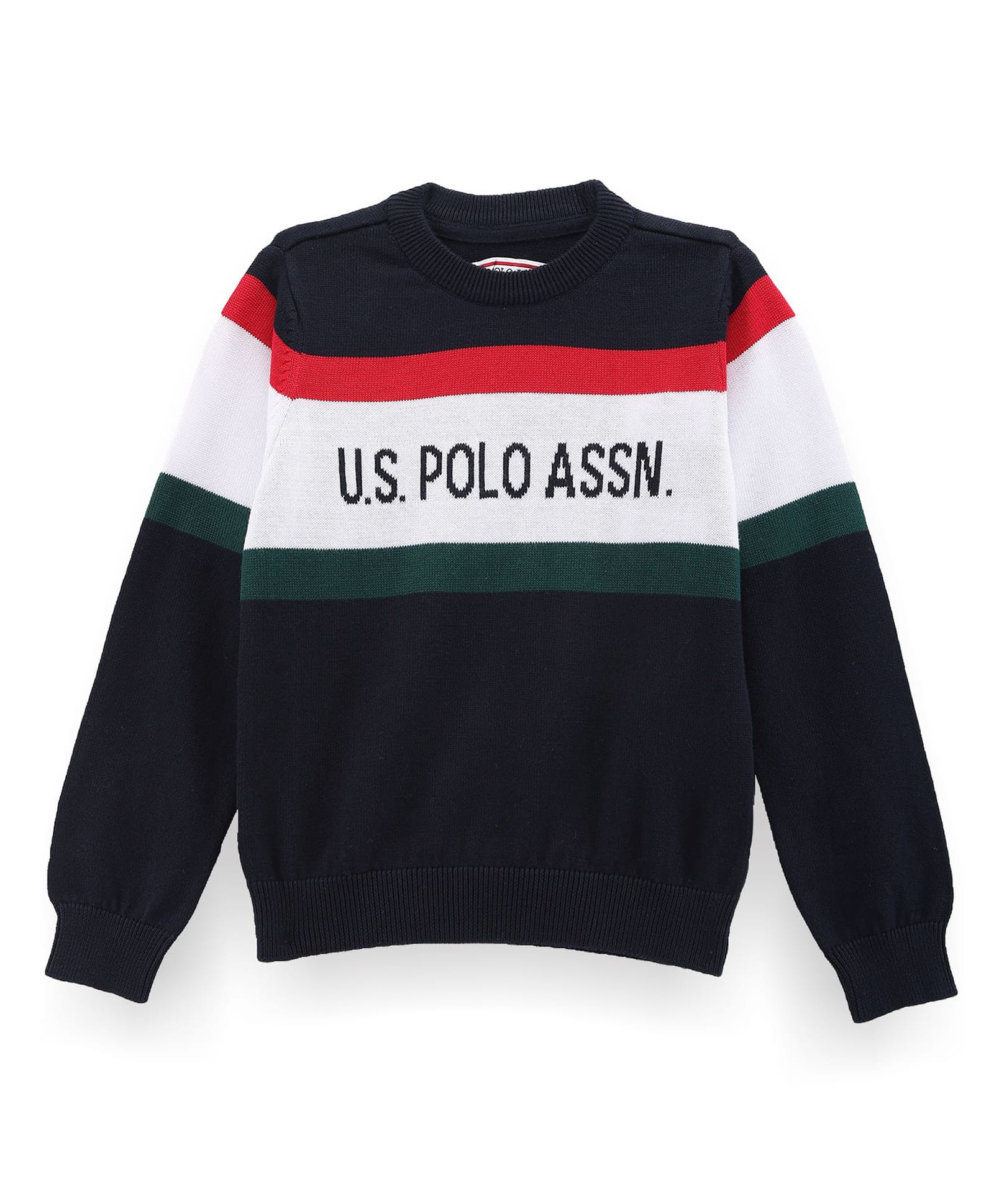 US Polo Assn Cotton Knitted Full Sleeves Pullover Sweater With Color Block Design - Navy Blue-picture-25