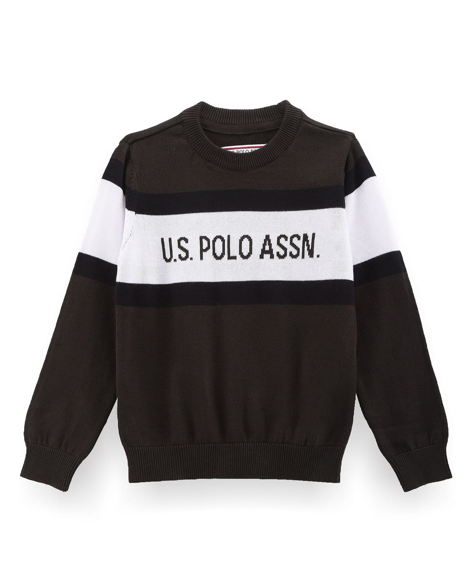 US Polo Assn Cotton Knitted Full Sleeves Pullover Sweater With Color Block Design - Dark Green-picture-19