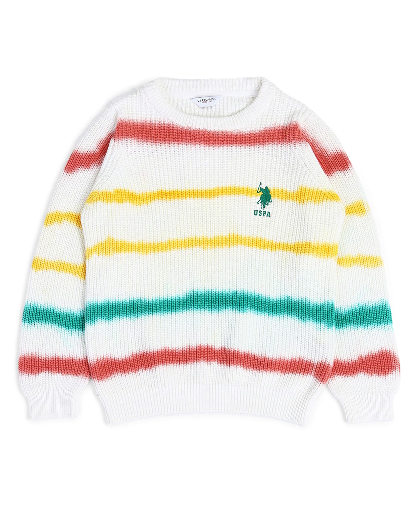 US Polo Assn Cotton Woven Full Sleeves Pullover Sweater With Stripes - White-image-48