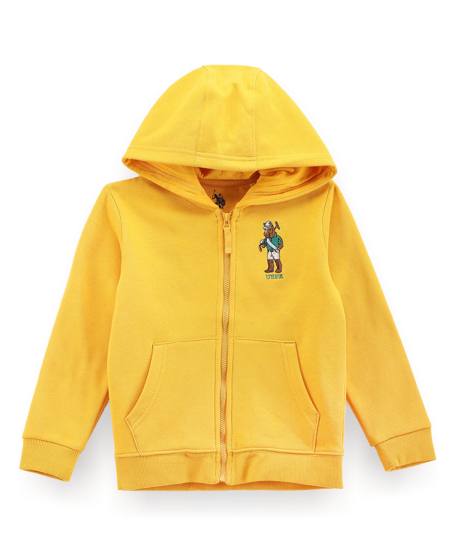 US Polo Assn Knit Full Sleeves Hooded SweatJacket with Brand Logo Embroidery & Kangaroo Pockets - Yellow-image-42
