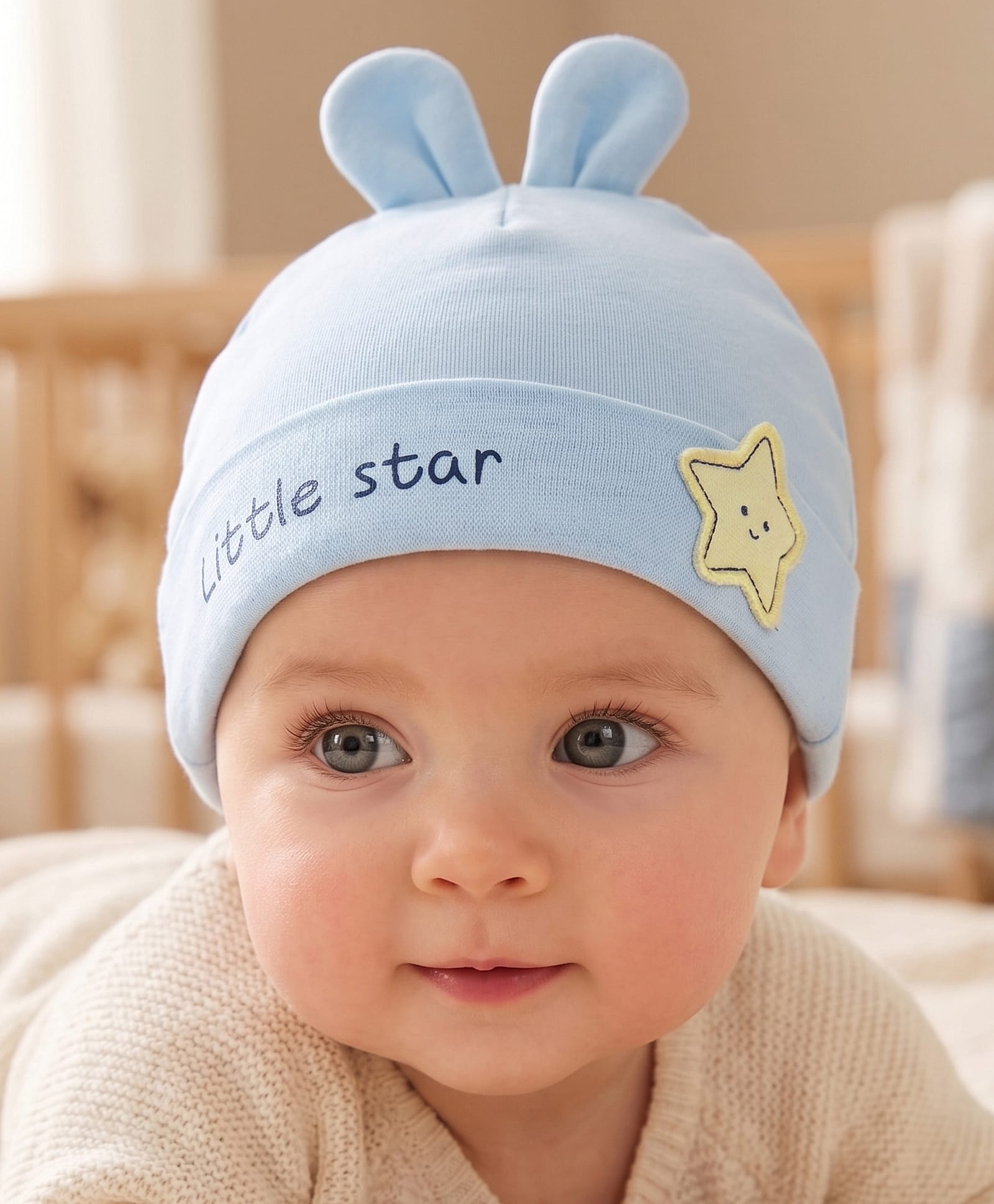 Babyoye 100% Cotton Knit Cap With Star Applique Light Blue - Diameter 15 cm-image-37
