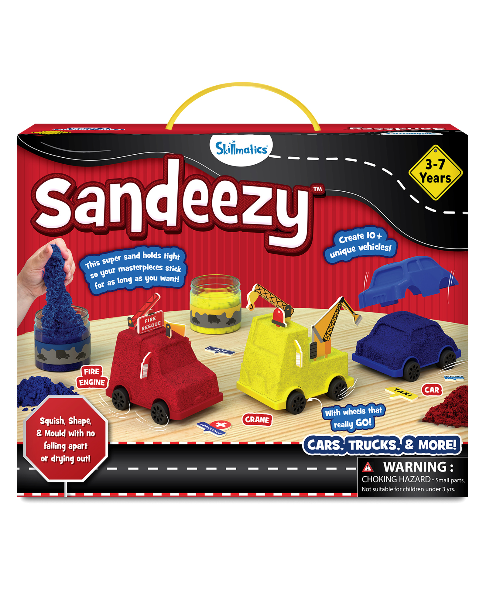 Skillmatics Pretend Play Cars, Trucks and More Kinetic Sand Playset with Moulds, Tools, Accessories, Sensory Toy for Kids, Non-Toxic, Mess-Free, Creative Indoor Activity Ages 3, 4, 5, 6, 7