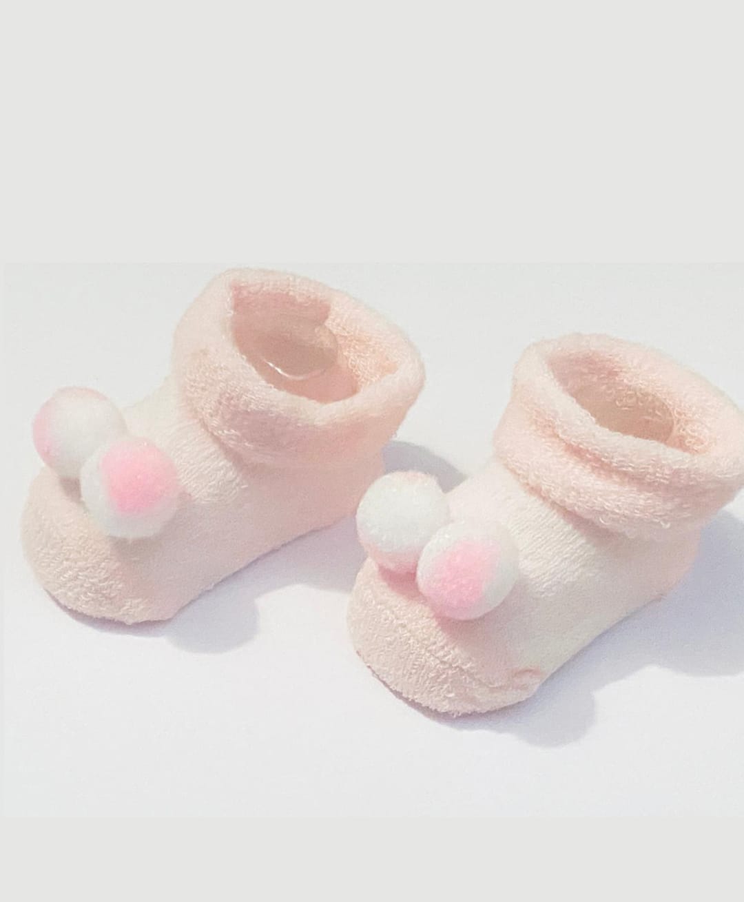Akinos Kids Cotton Knit Striped Pom Pom Embellished Booties - Light Pink-image-2