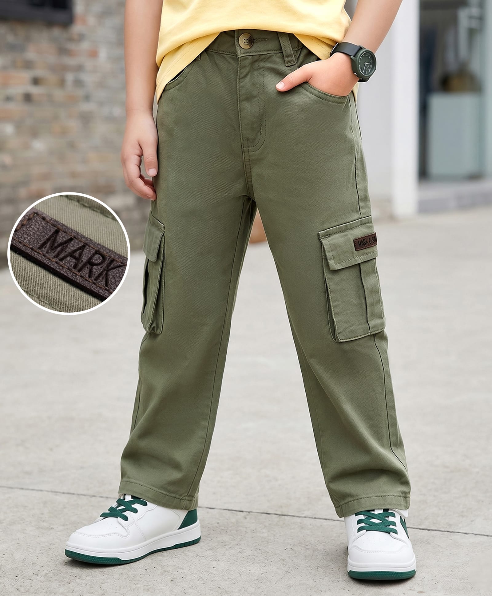 Mark & Mia Cotton Lycra Woven Full Length Trouser with Cargo Pocket - Green-image-7