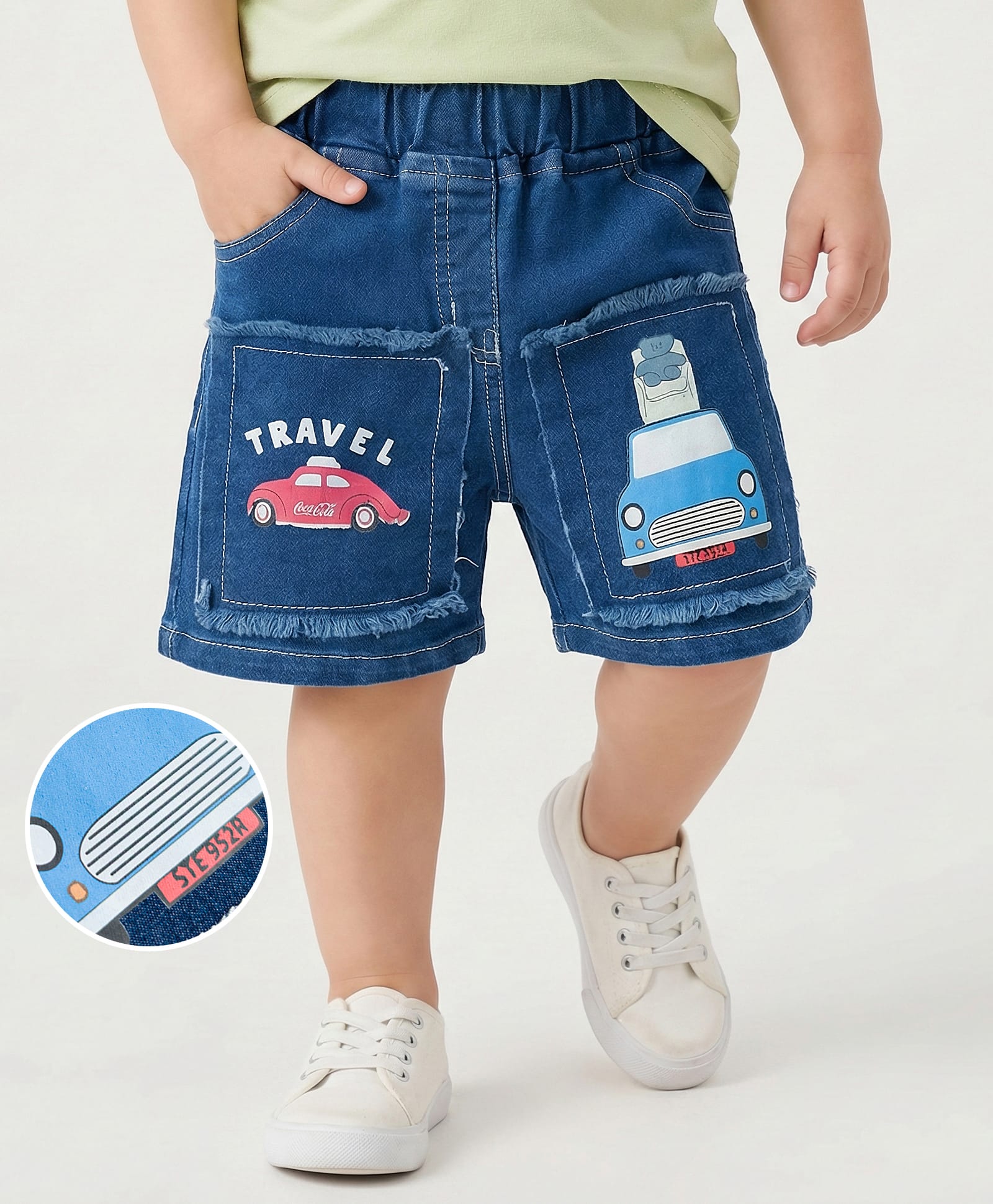 Mark & Mia Cotton Lycra Denim Shorts With Patch Applique & Graphics Print Detailing - Navy Blue-image-48