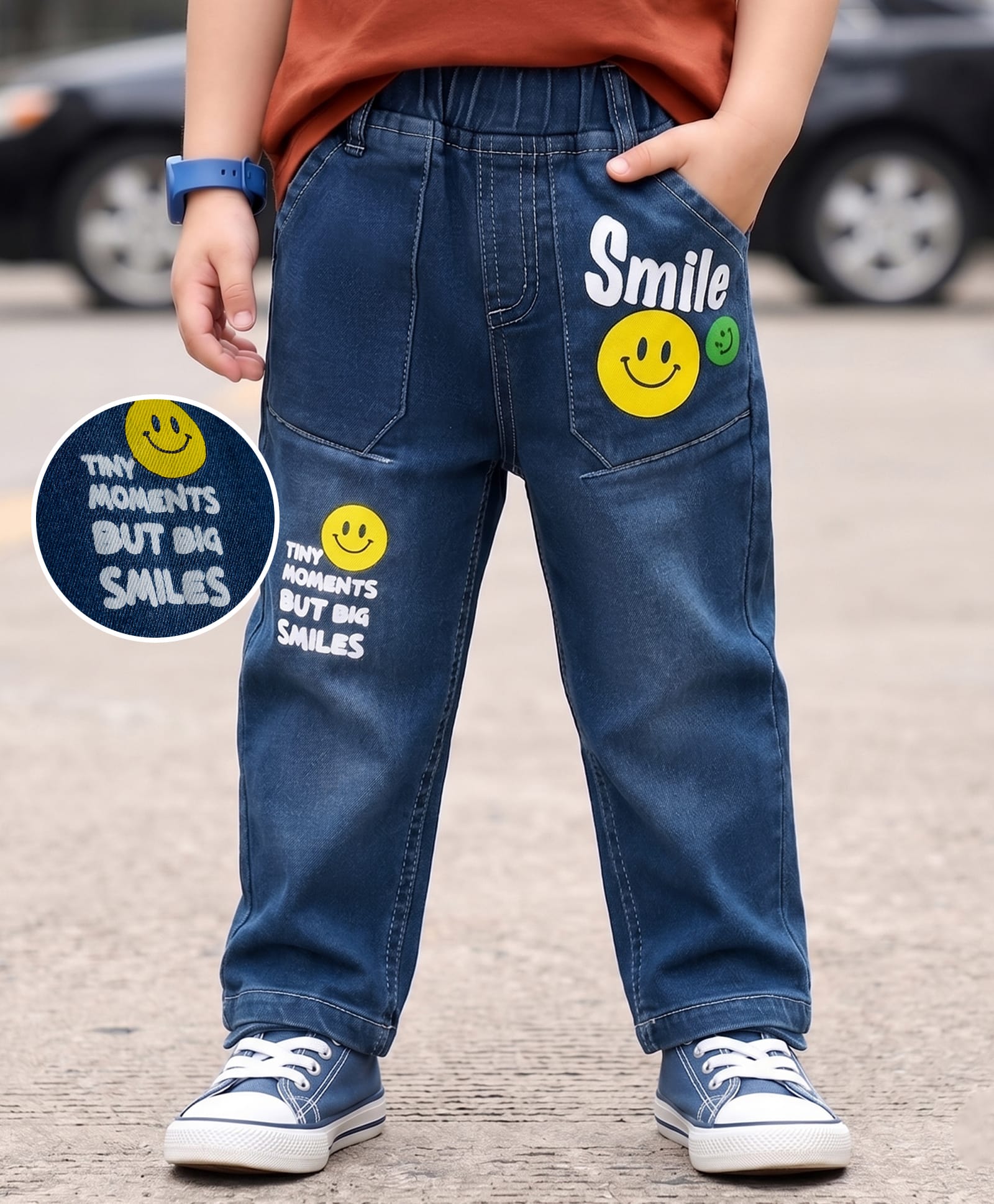 Mark & Mia Cotton Lycra Full Length Denim Jeans With Text Print - Blue-picture-27