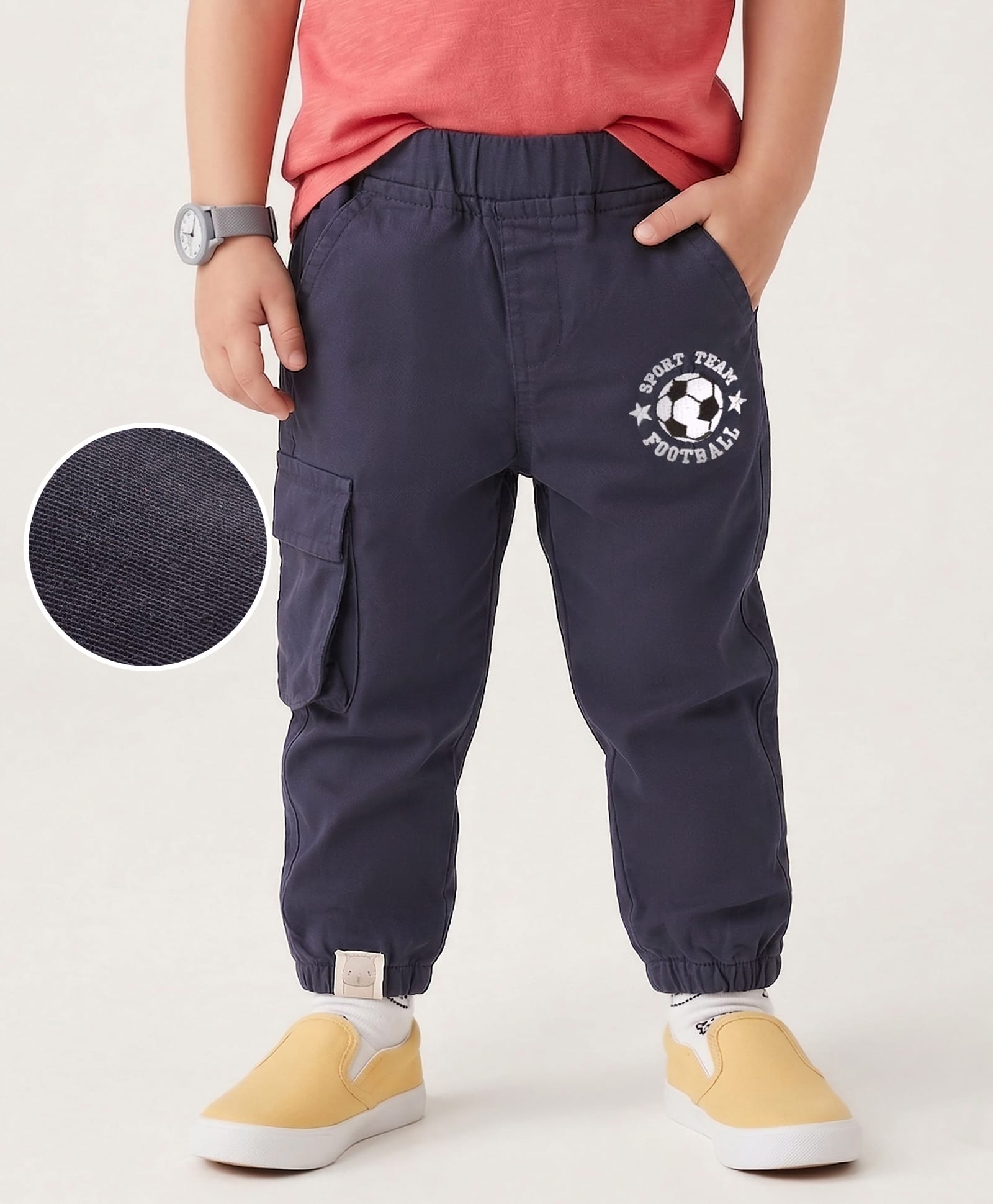 Mark & Mia Cotton Lycra Knit Full Length Trouser with Pocket & Embroidery Detailing - Black-picture-32