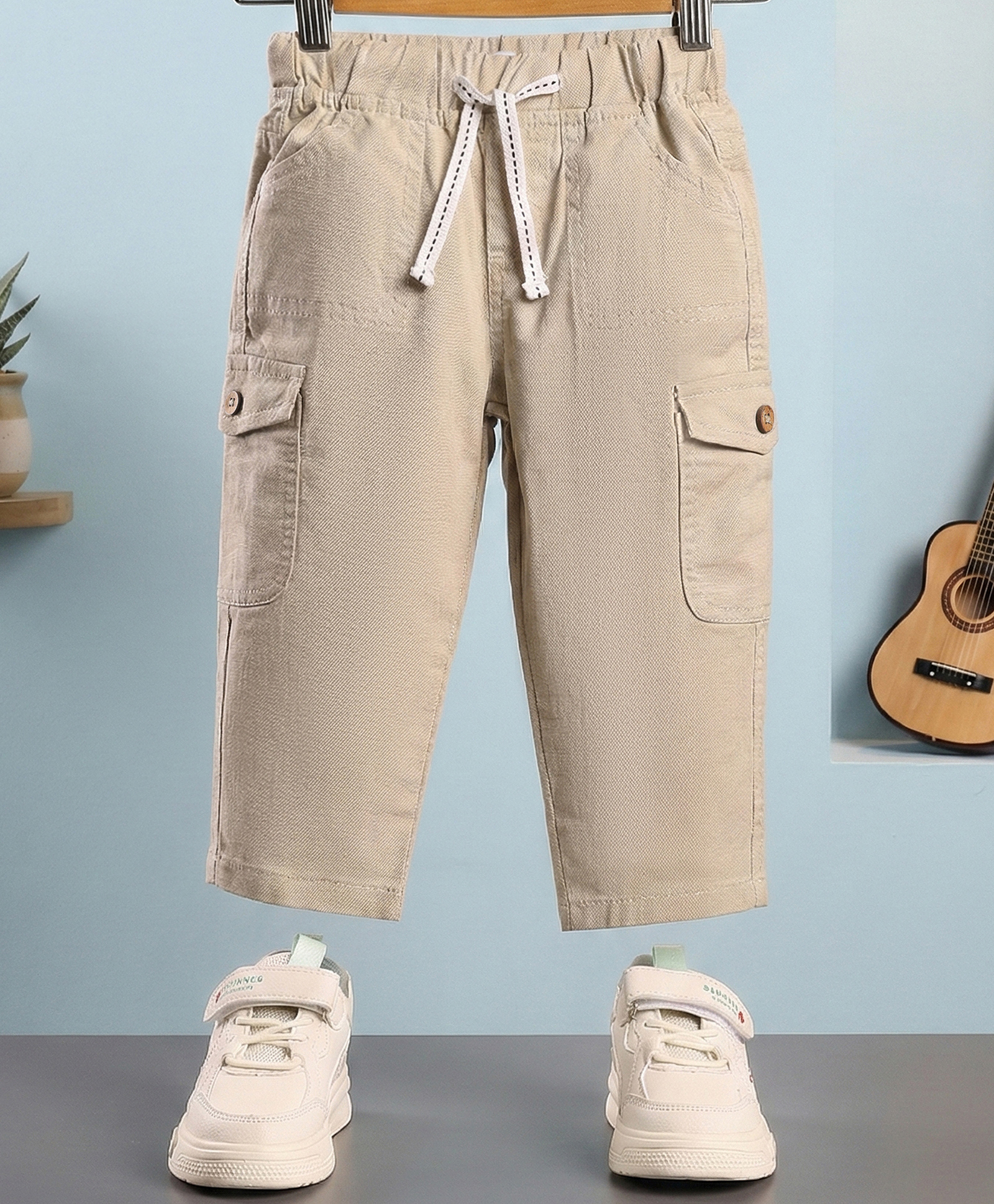 Mark & Mia Cotton Lycra Woven Solid Color Cargo Trouser with Pocket Detailing - Beige-picture-14