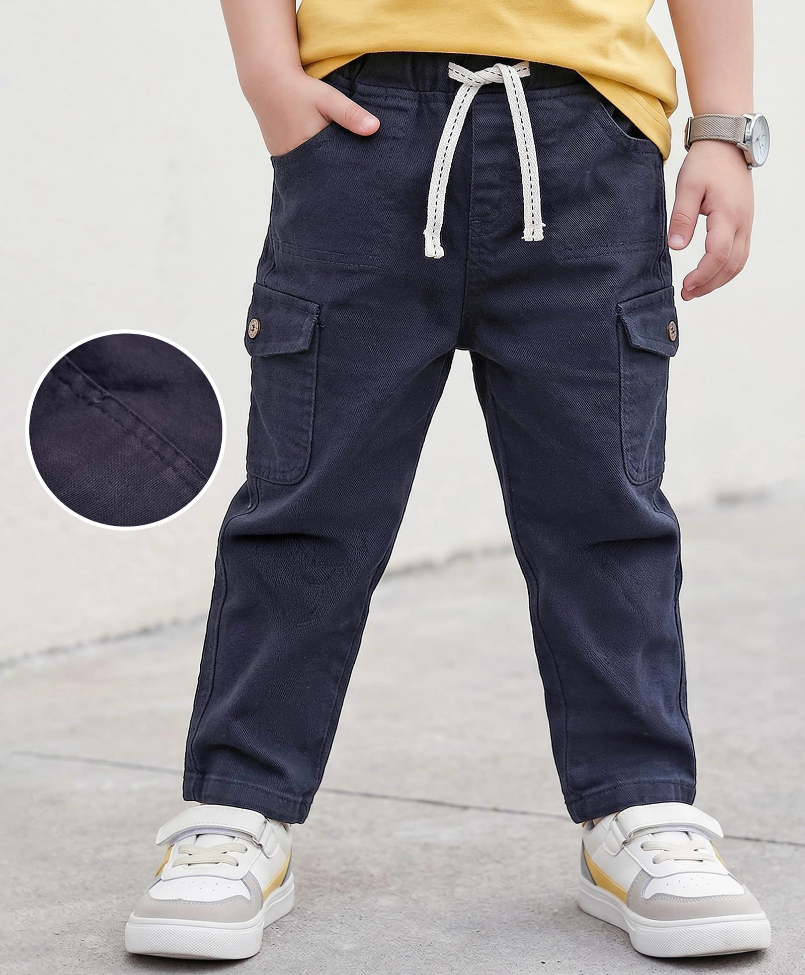 Mark & Mia Cotton Lycra Woven Solid Color Cargo Trouser with Pocket Detailing - Black-image-4