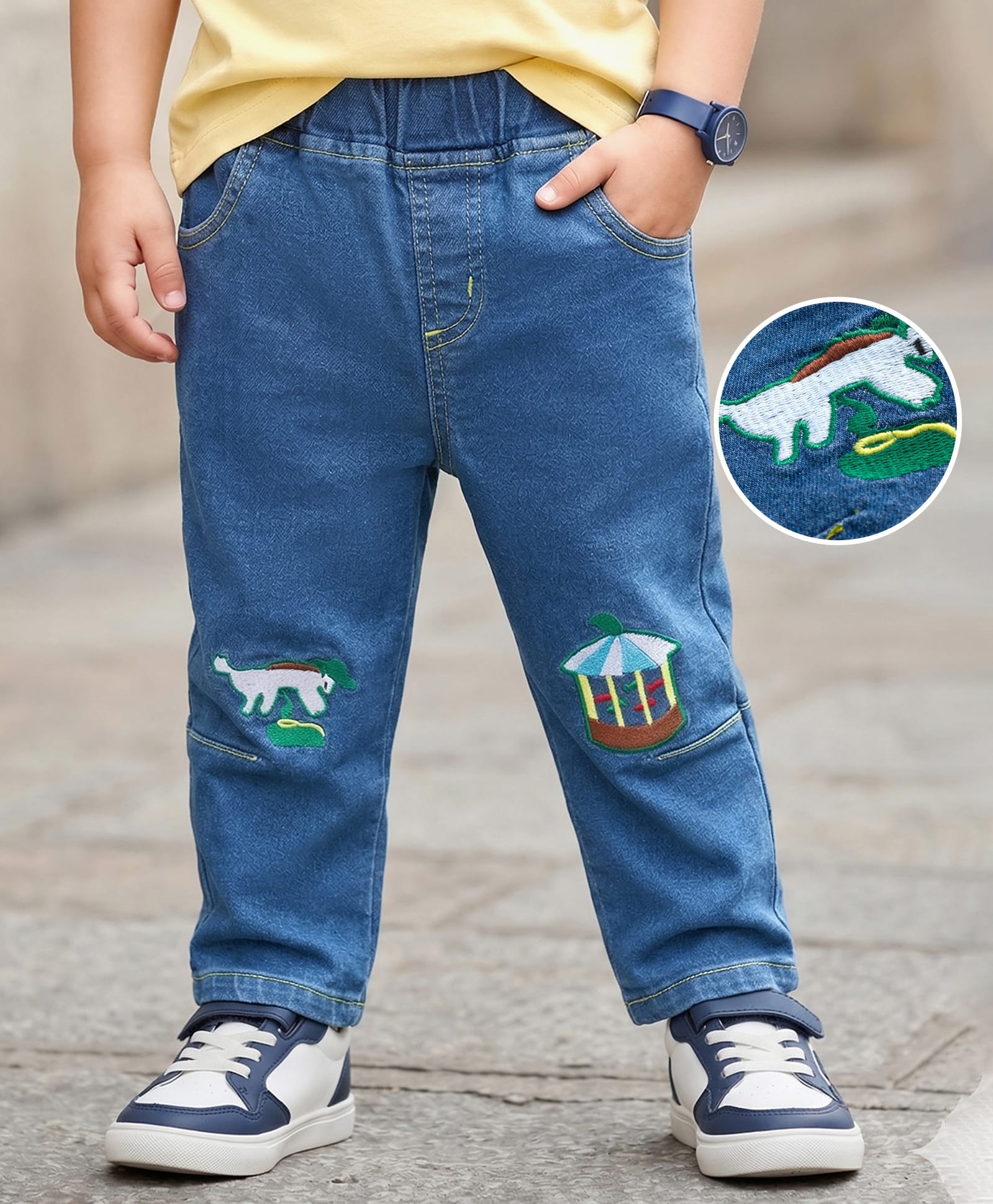 Mark & Mia Cotton Full Length Lycra Denim Jeans with Embroidery Detailing - Blue-picture-13