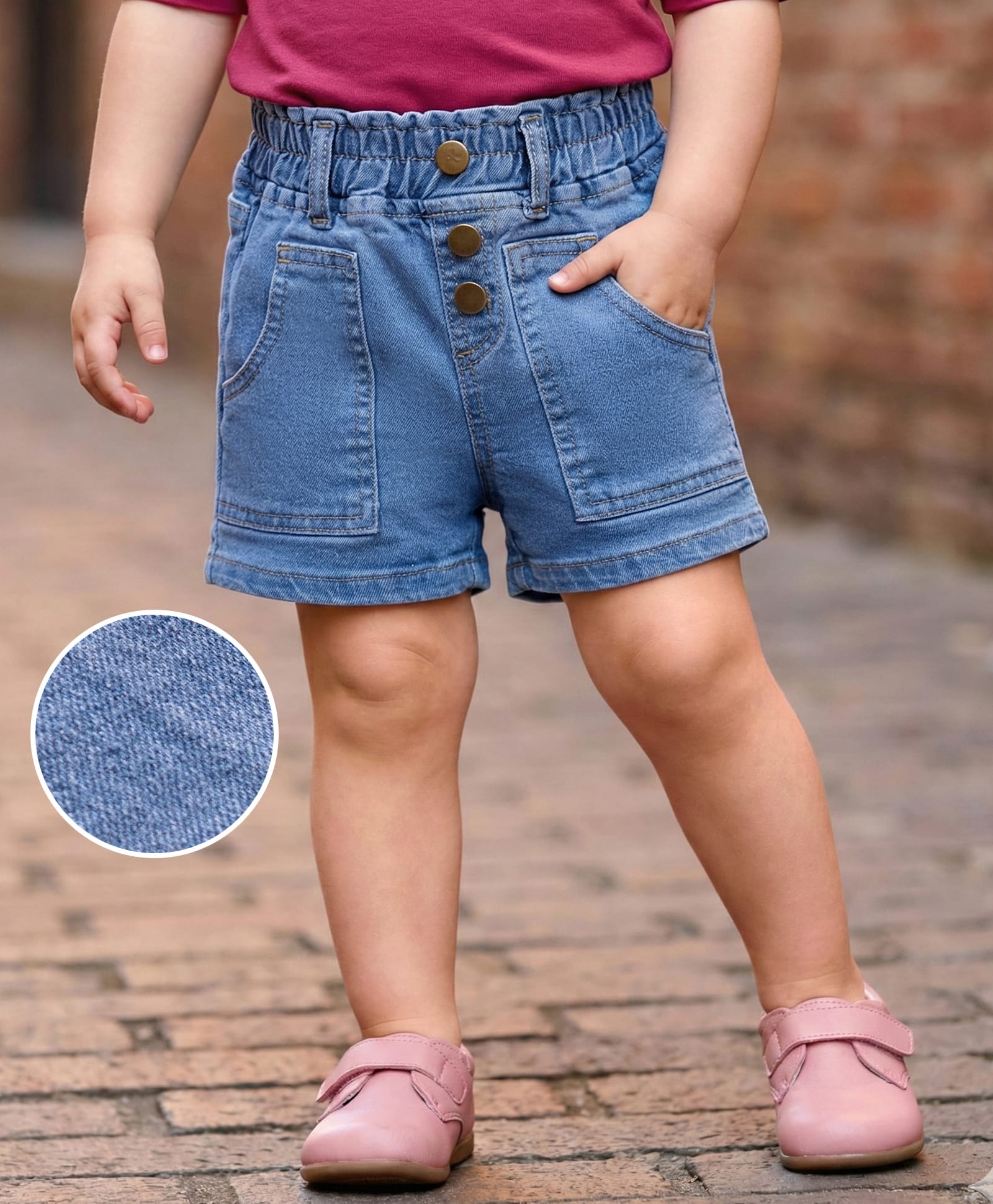 Mark & Mia Cotton Lycra Denim Shorts With Paper Bag Waistband Detailing - Blue-picture-18