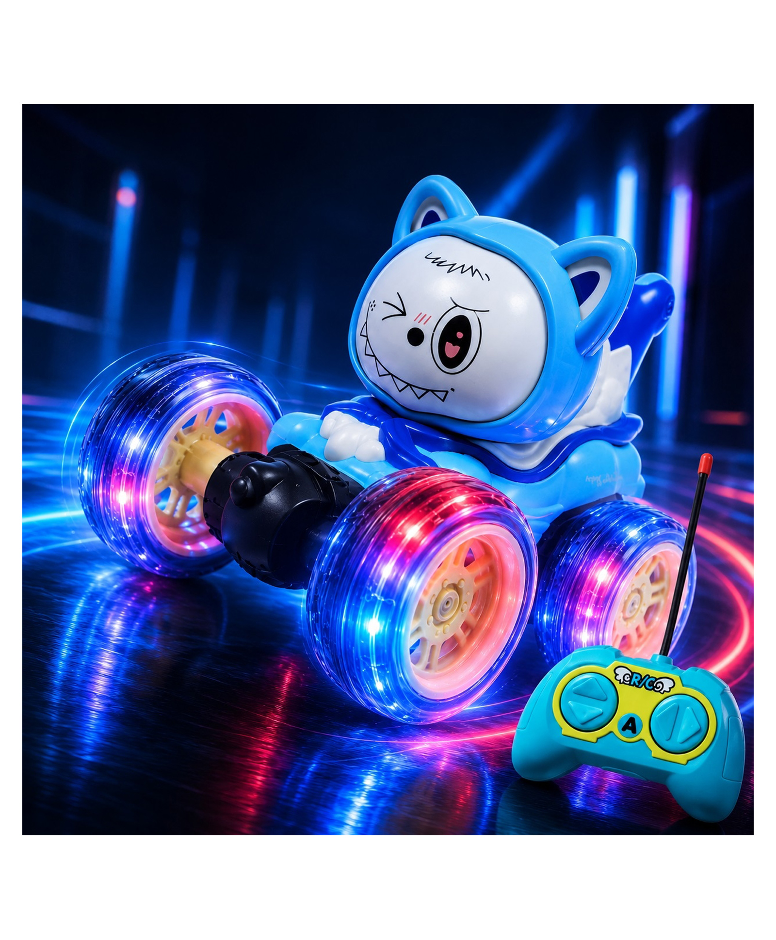 NHR Rechargeable 360° Rotating Stunt Car | LABUBU Dancing Stunt Toy Car with LED Lights & Self-Righting Flip | 3D Spin Action, Wobble Wheels, Kids Racing Car for Kids, Action Toy with Light and Music-image-11
