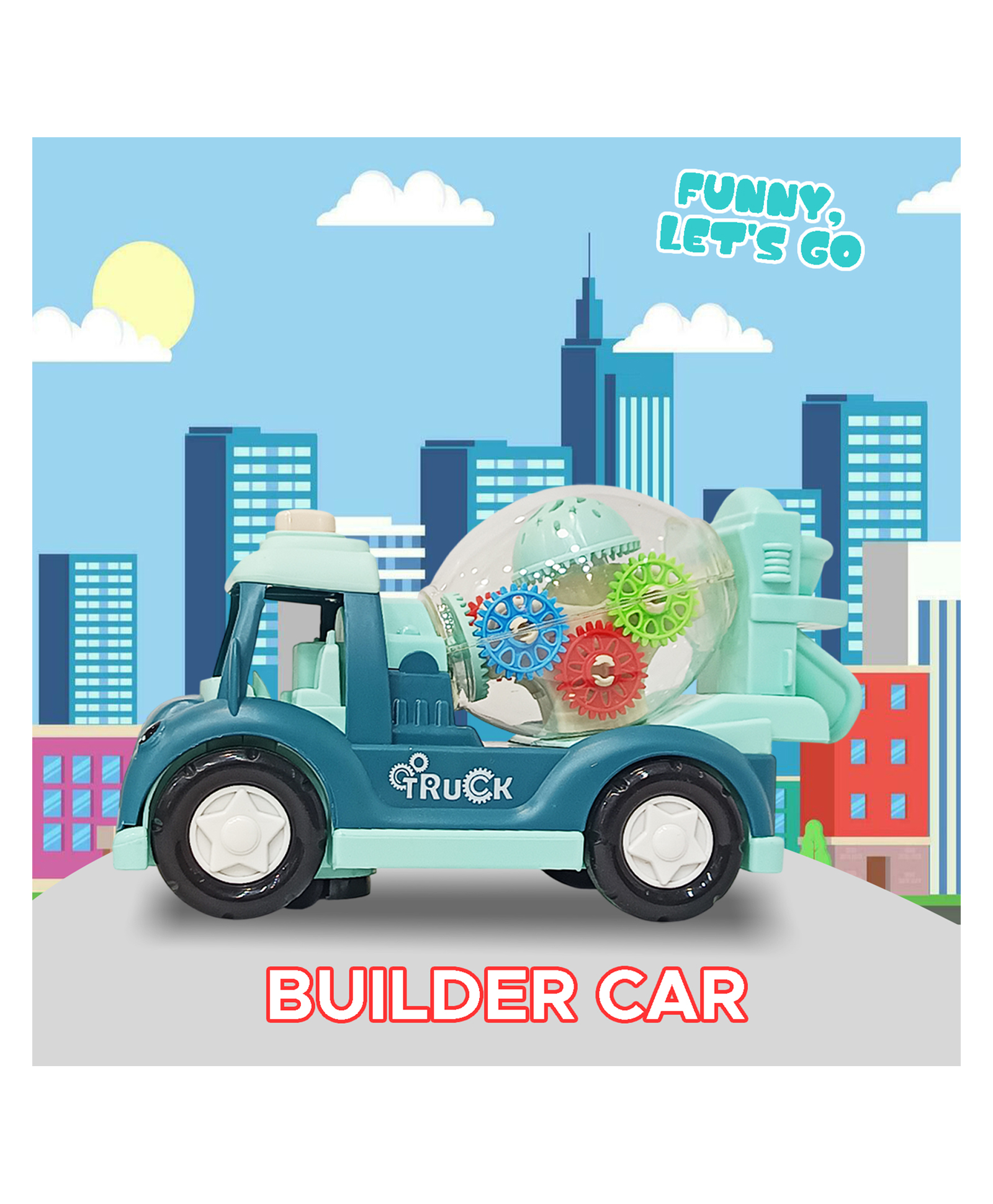 NHR Funny Builder Car Musical & Sound Toy with Lights, Bump & Go, Transparent Mixer Shape with Rotating Gears, Safe Construction Vehicle Toy for Kids Boys & Girls-image-27