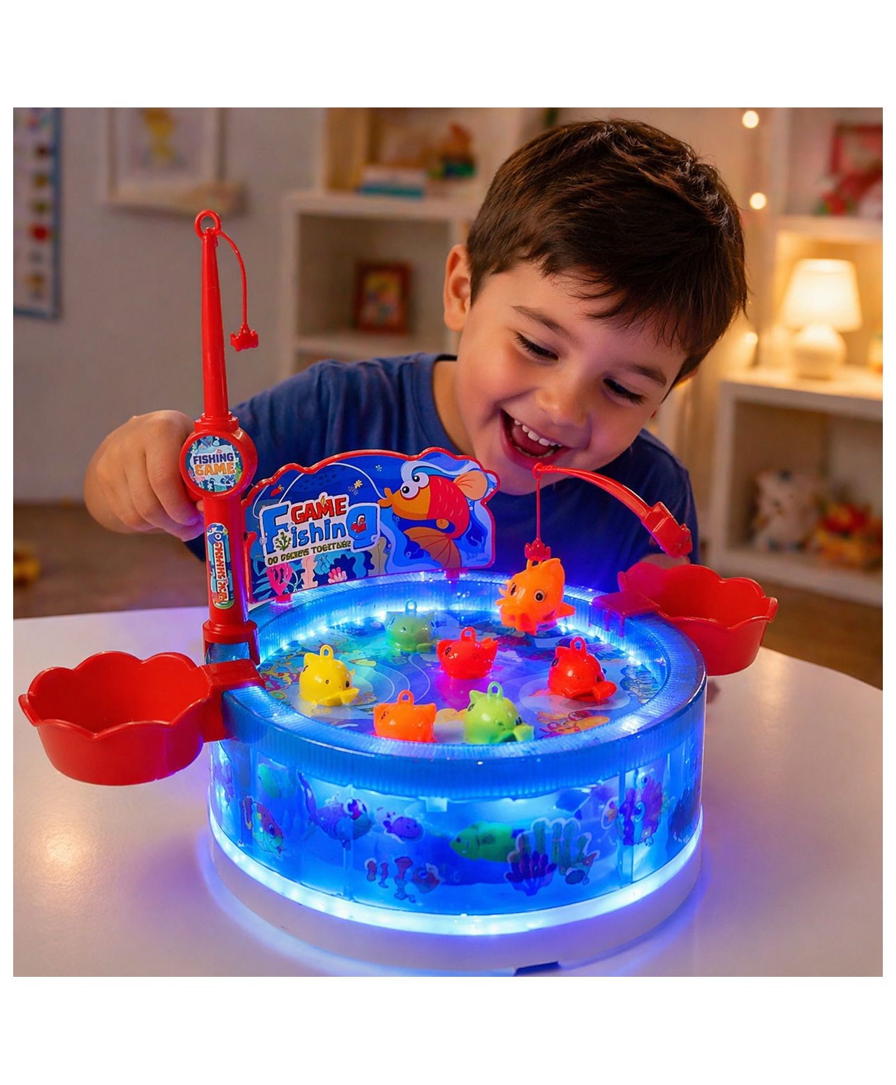 NHR Magnetic Fishing Game for Kids with Rotating Pond, Light & Music Toy for Kids| Electric Fishing Playset with 2 Rods & 9 Magnetic Fish | Skill Development Indoor Game Toy-image-35