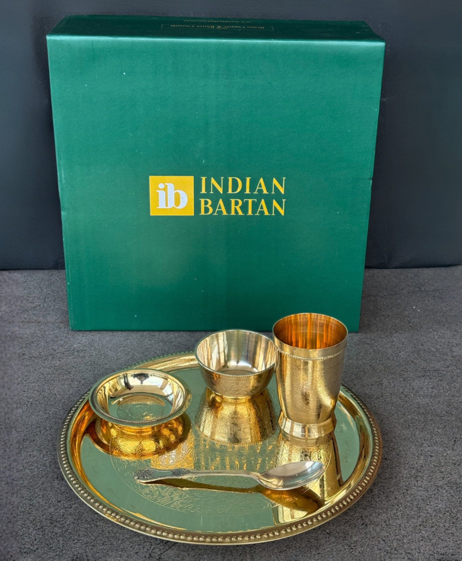 Indian Bartan Brass Plate set With Gift Box-picture-9