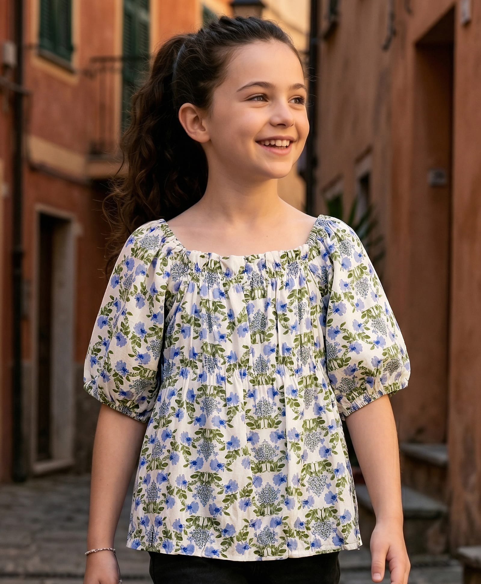 Kookie Kids Viscose Woven Half Sleeves Top with Floral Print - Multicolor-image-29