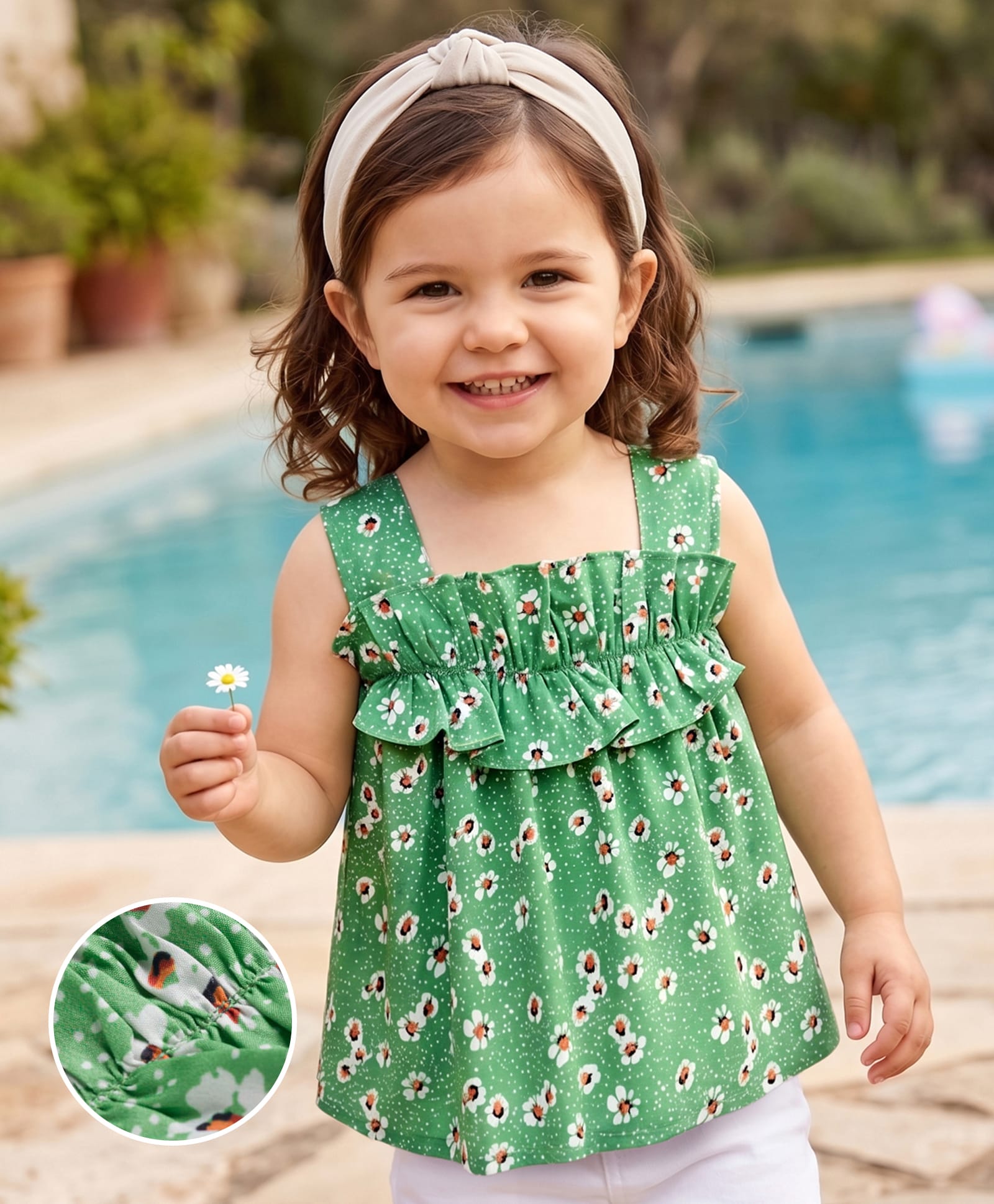 Kookie Kids Woven Sleeveless Top with Floral Print - Green-image-23