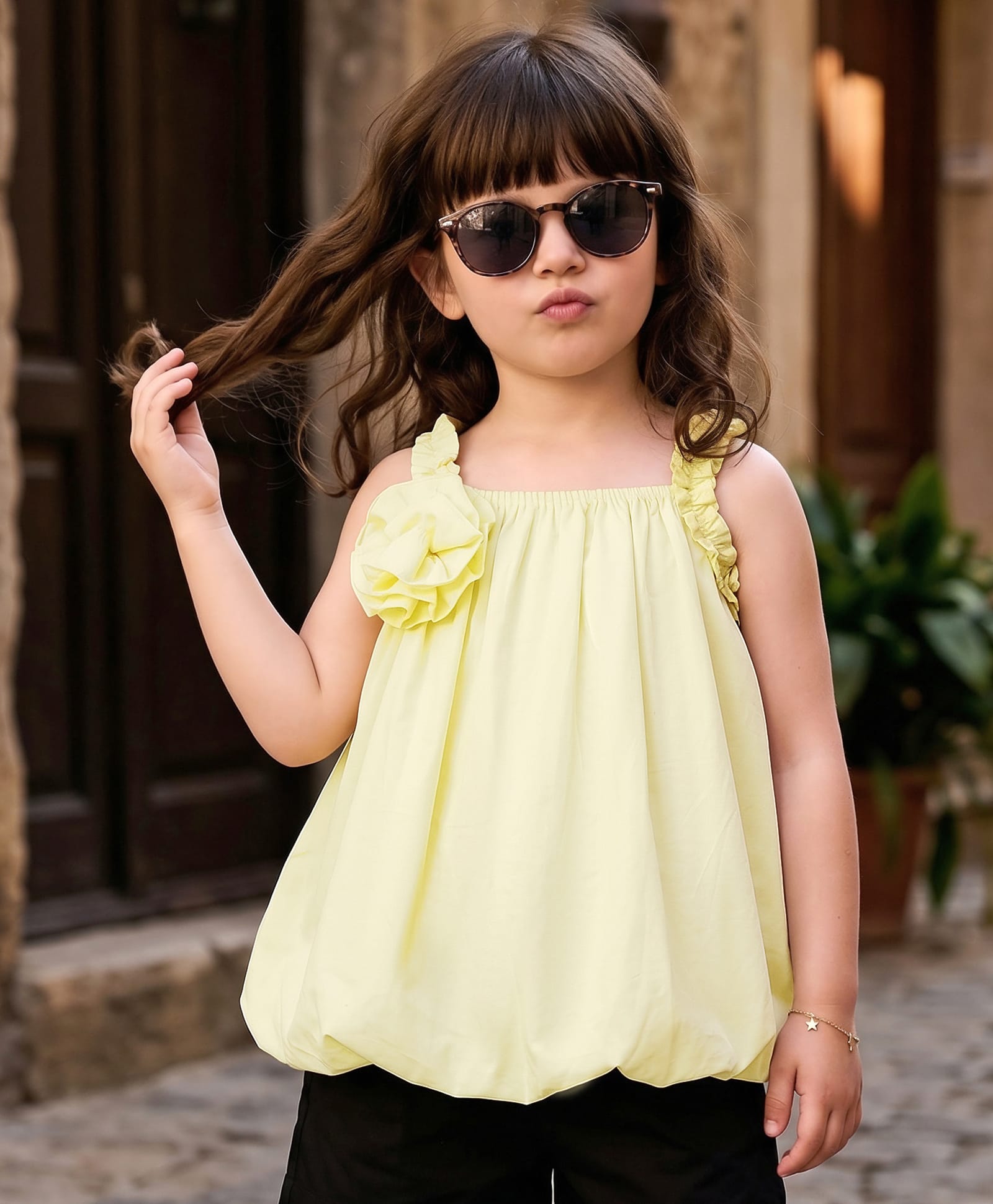 kookie kids india Kookie Kids Cotton Woven Sleeveless Top With Floral Applique - Lime Green-picture-30