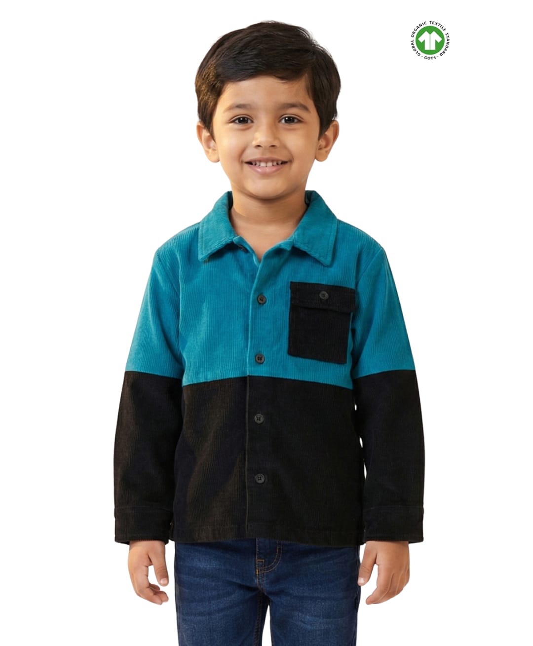 Pranava Organic Cotton Woven Full Sleeves Colour Blocked Shacket - Multi Colour-picture-34