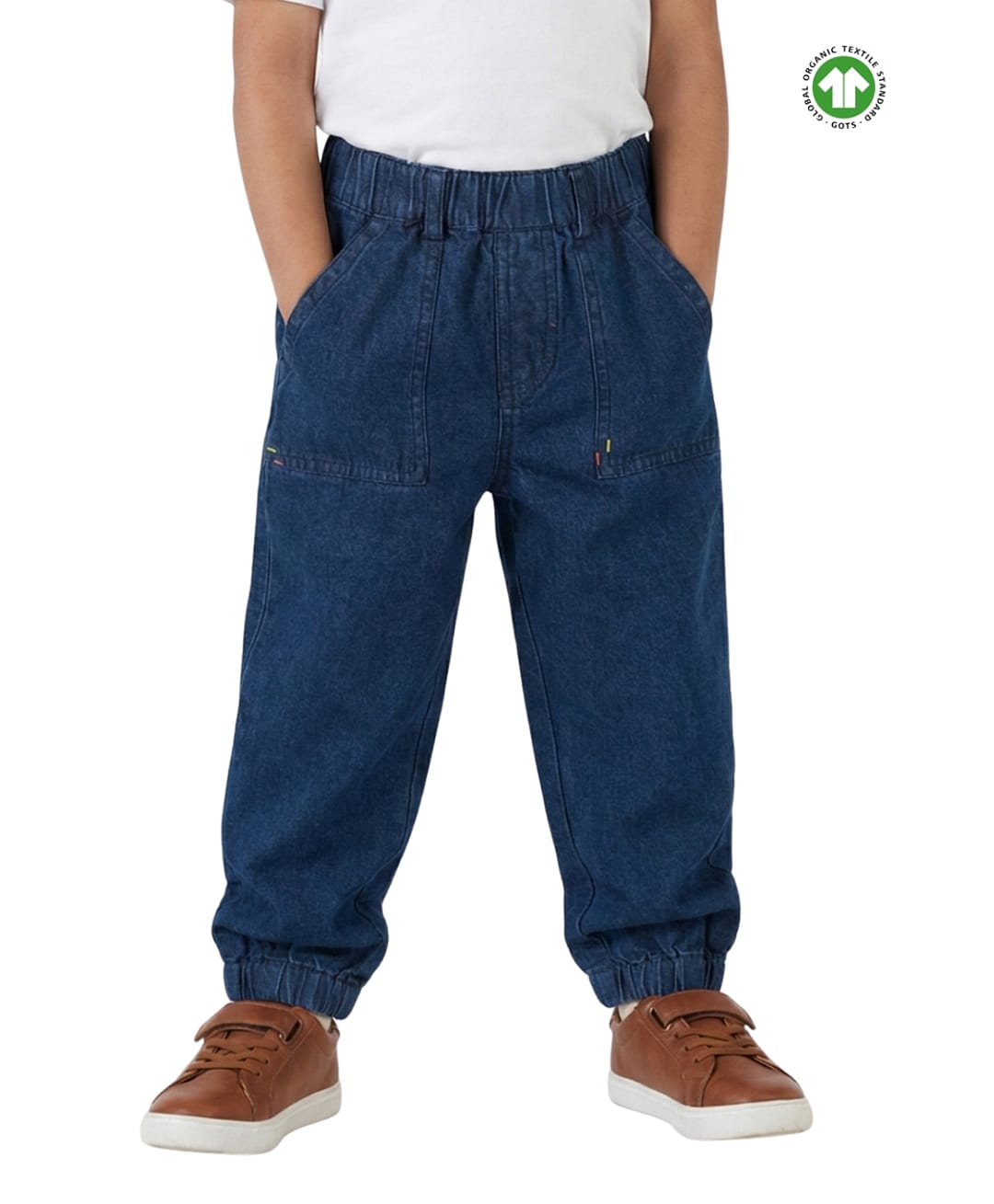 Pranava Organic Cotton Denim Solid Joggers Style Jeans - Blue-picture-20